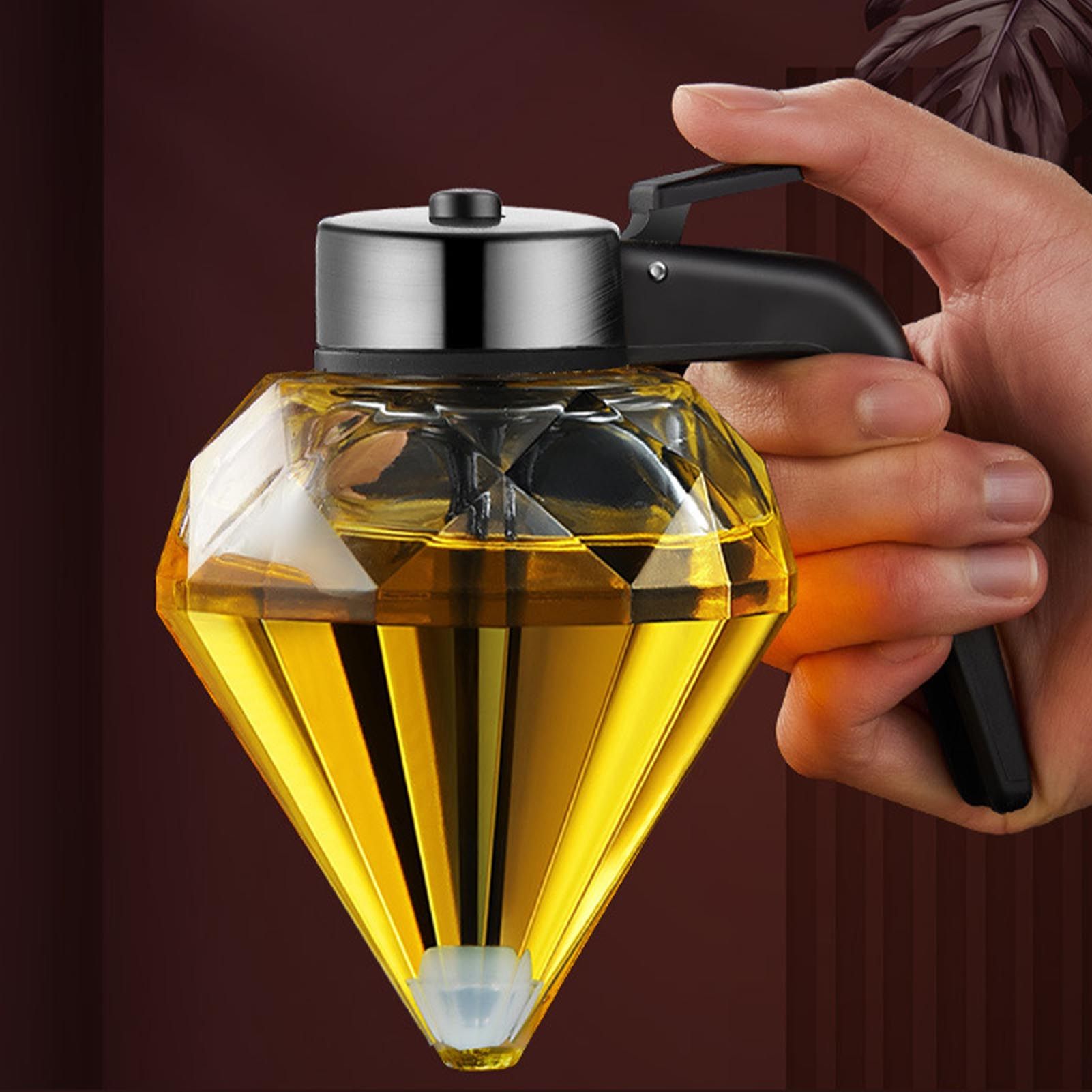 Diamond Honey Bottle Press Type Transparent Glass 200ml Handheld Oil Dispenser for Soy Sauce - Image 6