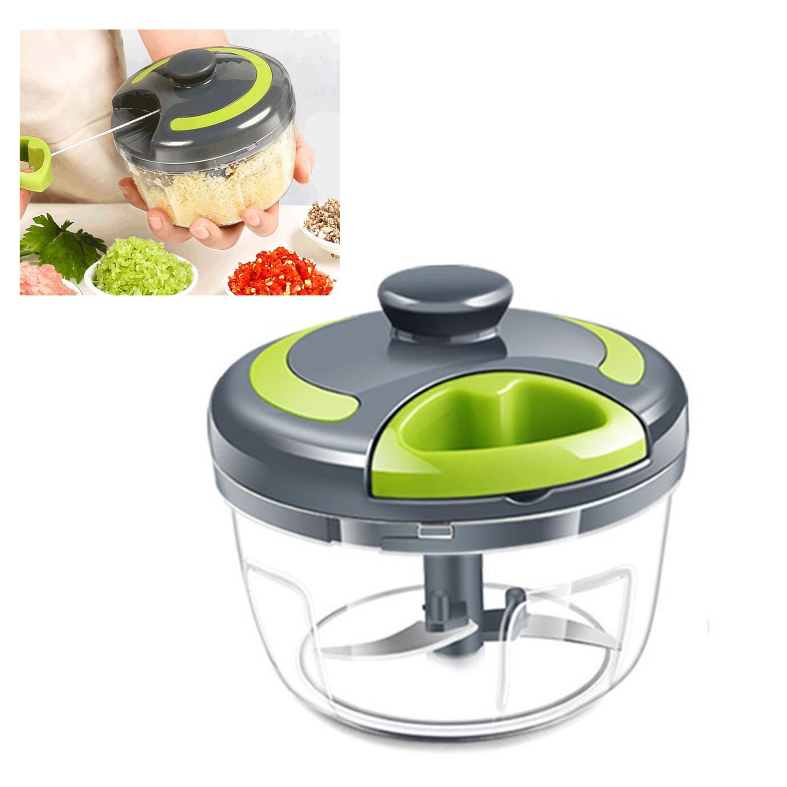 Garlic Chopper Machine Portable Mini Manual Hand Mincer 500ml Gray with Spare Blade - Image 3