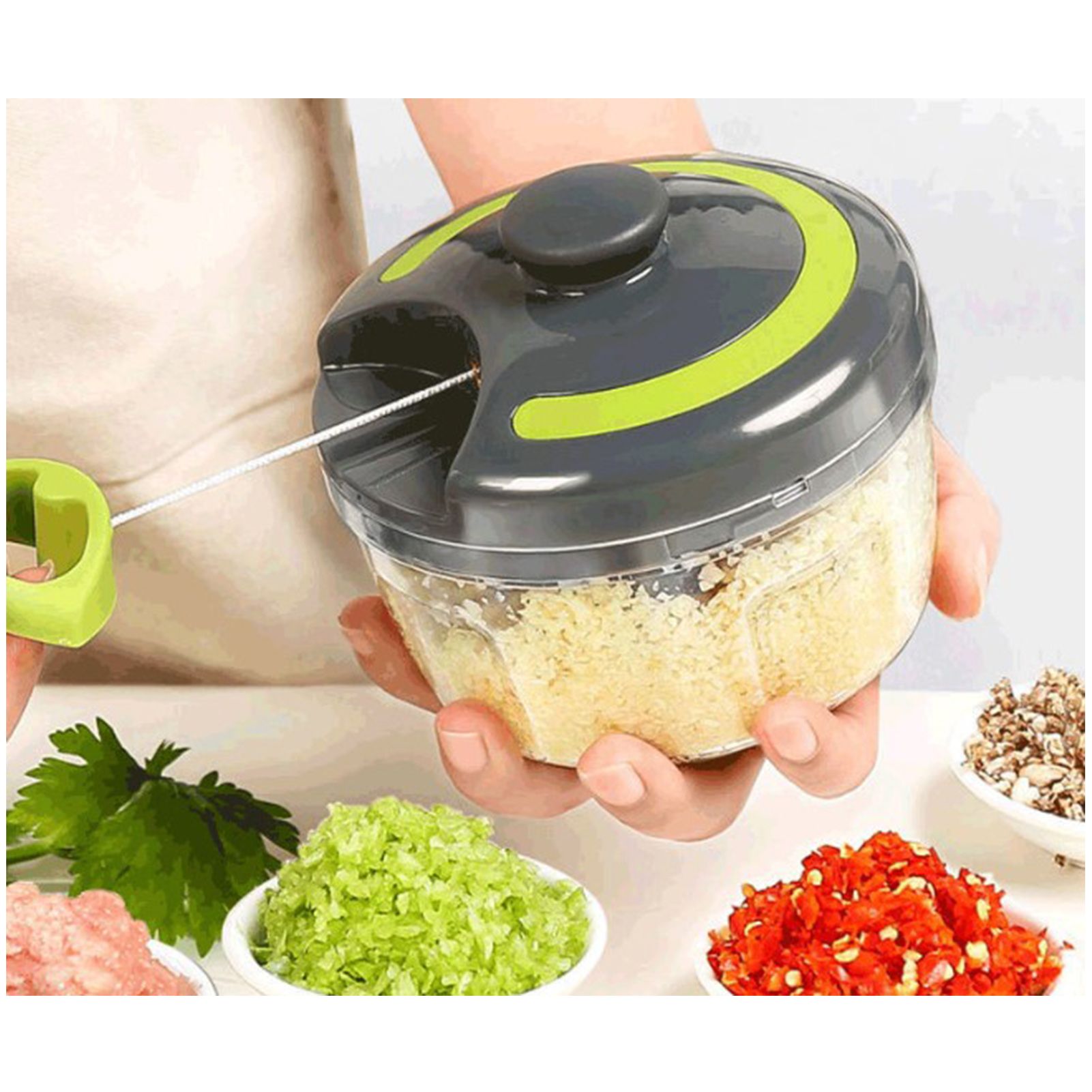Garlic Chopper Machine Portable Mini Manual Hand Mincer 500ml Gray with Spare Blade - Image 5