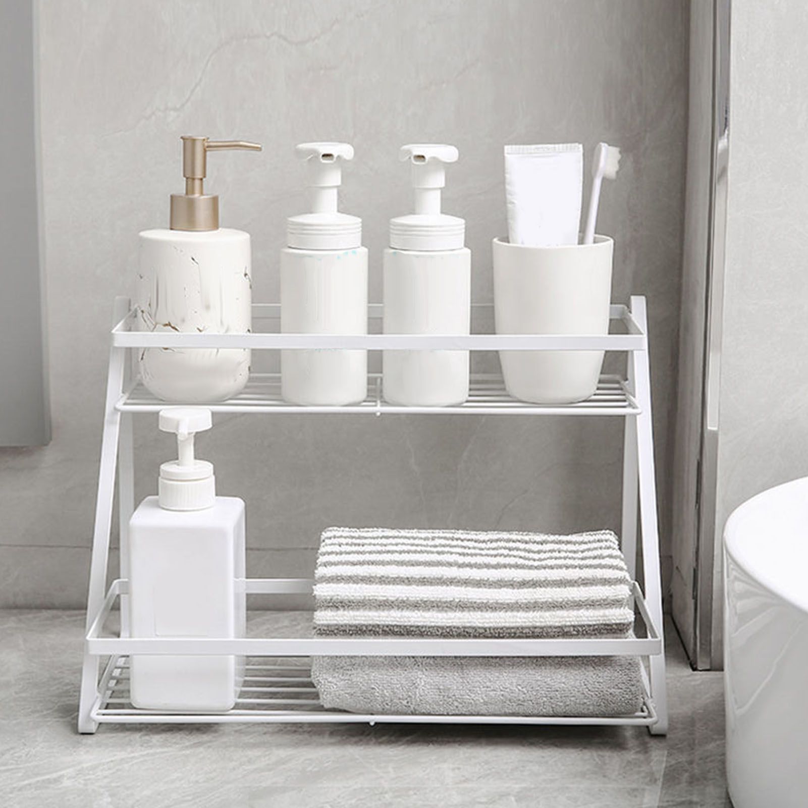 Kitchen Countertop Storage Rack Space Saving Multifunctional 2 Tiers Spice Toiletries Makeup Counter Standing Shelf White - Image 6