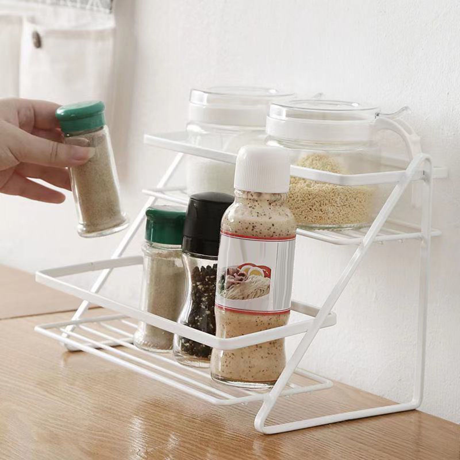 Kitchen Countertop Storage Rack Space Saving Multifunctional 2 Tiers Spice Toiletries Makeup Counter Standing Shelf White - Image 8