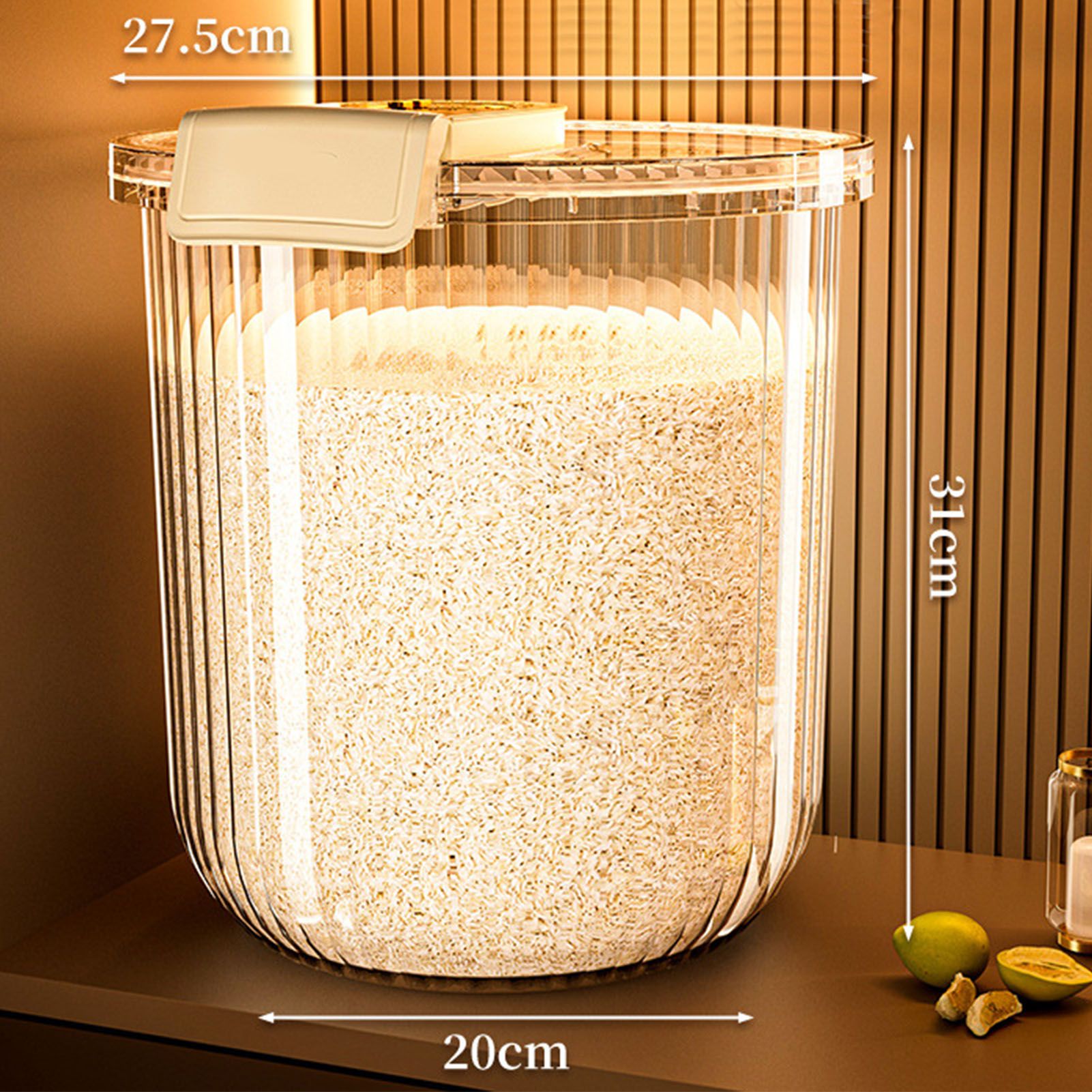 Rice Container Clear Rice Storage Bin Airtight Rice Bucket for Dry Food Grain Flour Soybean Kitchen Pantry Countertop 11kg 27.5x31x20cm / 10.8x12.2x7.9in - Image 8