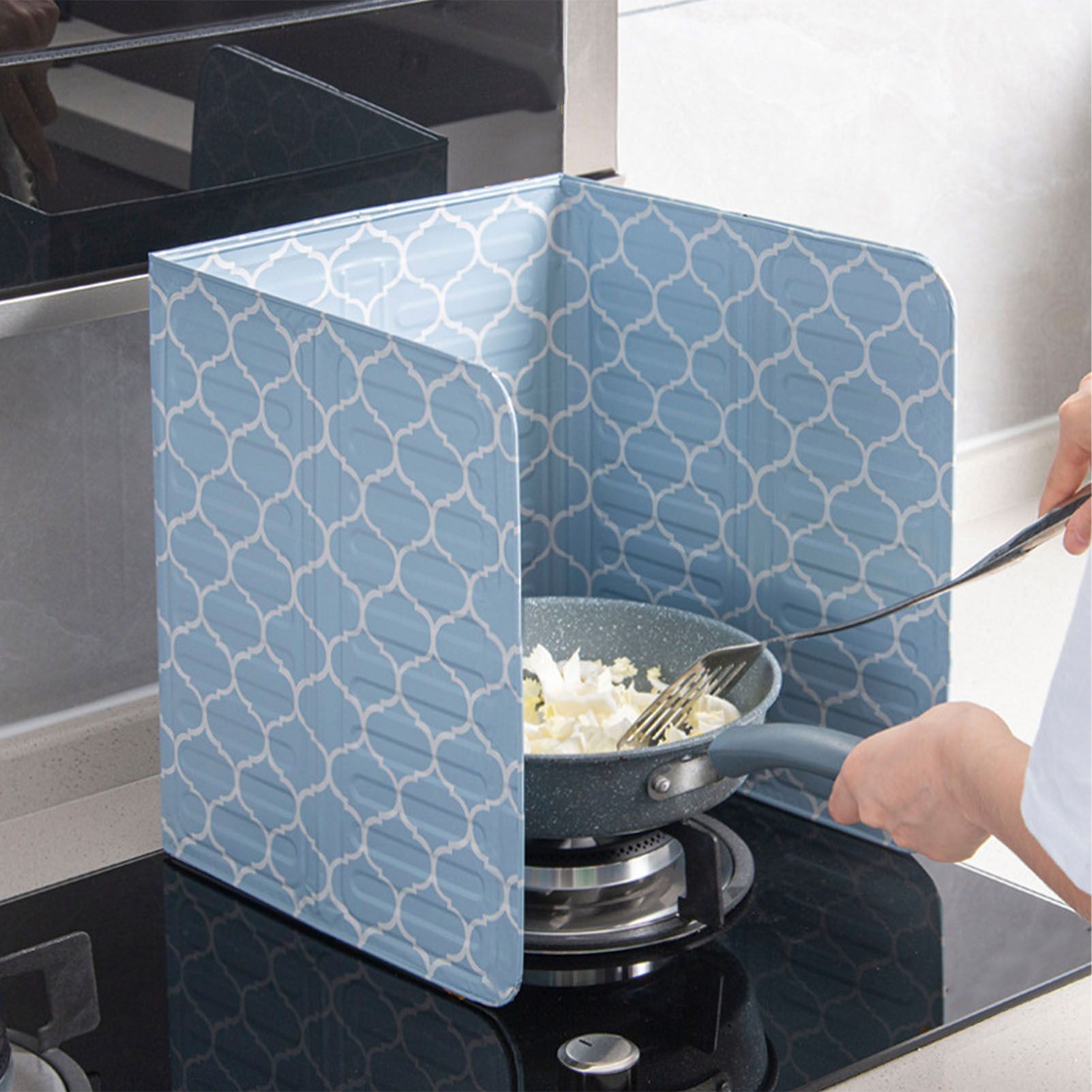 Oil Splash Baffle Foldable Heat Resistant Aluminum Foil Cooking Splashproof Guard for Kitchen Frying Pan Blue - Image 6