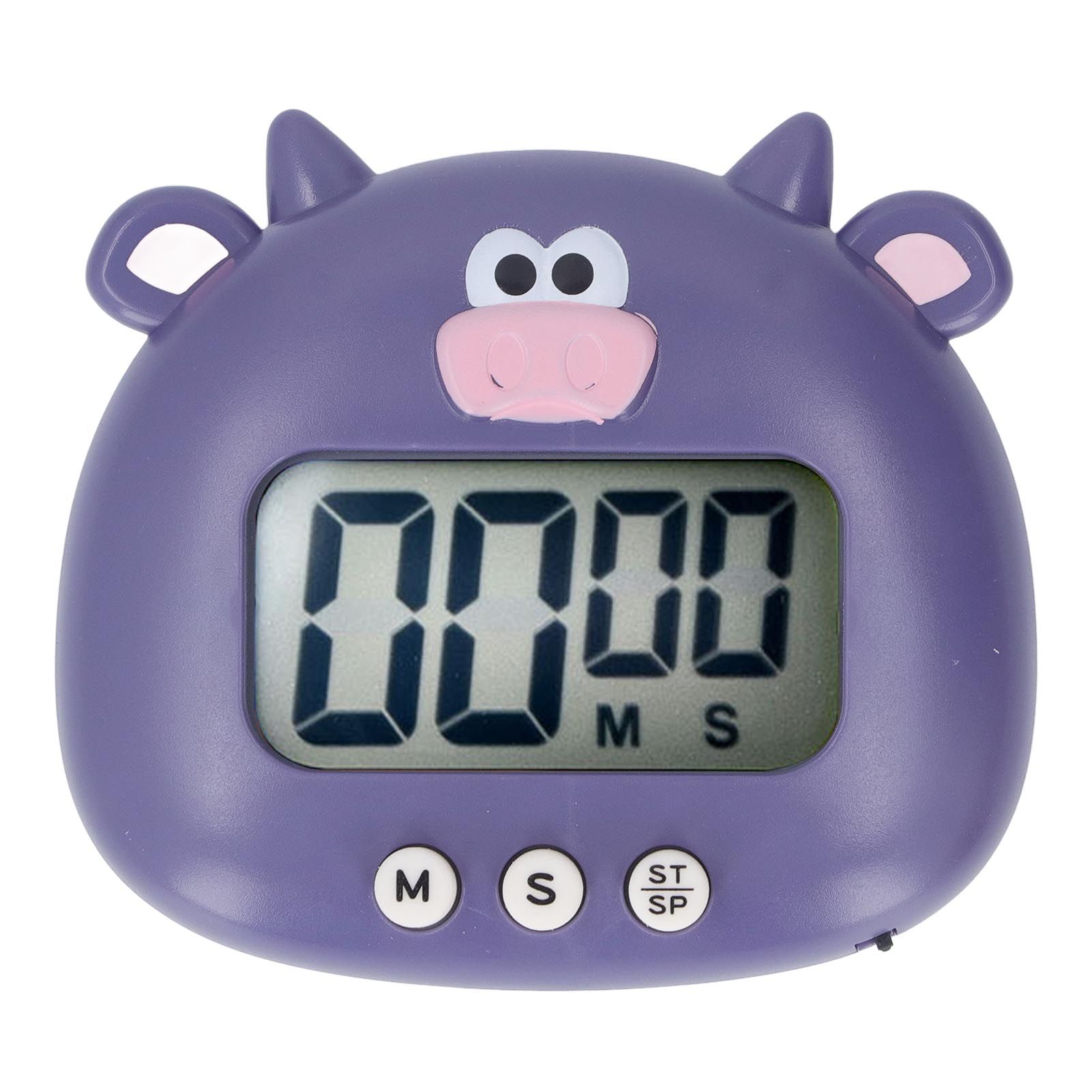 Digital Kitchen Timer Countup Countdown Cartoon Animal Sound Flash Alert Easy Operation with Stand for Cooking Teaching Purple Cow - Image 1