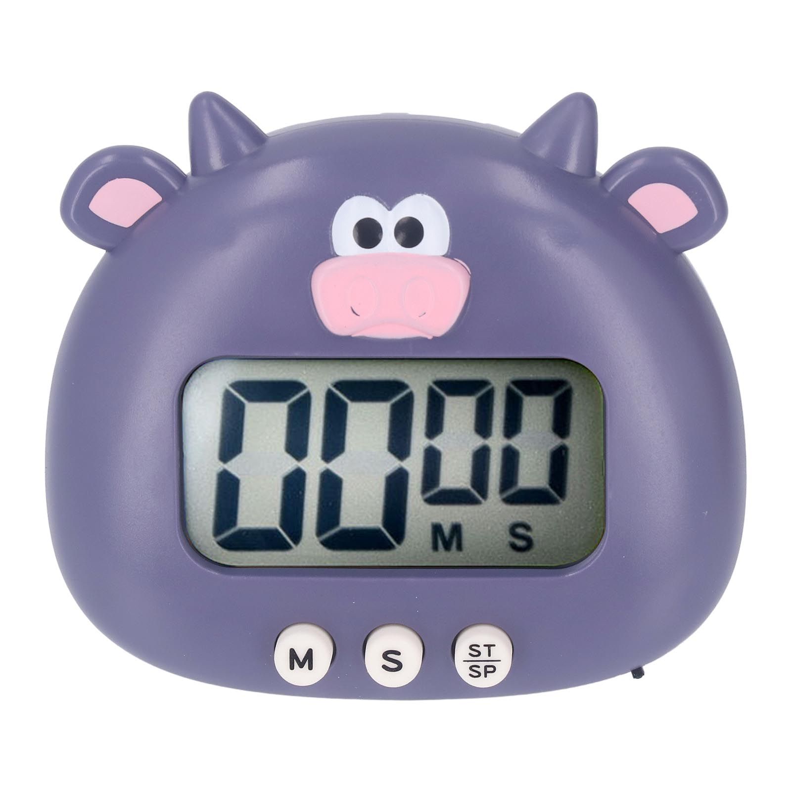 Digital Kitchen Timer Countup Countdown Cartoon Animal Sound Flash Alert Easy Operation with Stand for Cooking Teaching Purple Cow - Image 2