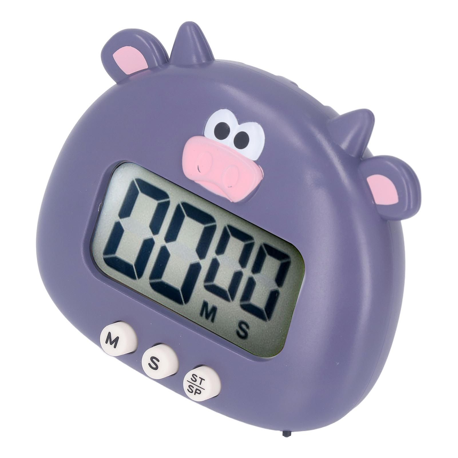 Digital Kitchen Timer Countup Countdown Cartoon Animal Sound Flash Alert Easy Operation with Stand for Cooking Teaching Purple Cow - Image 3