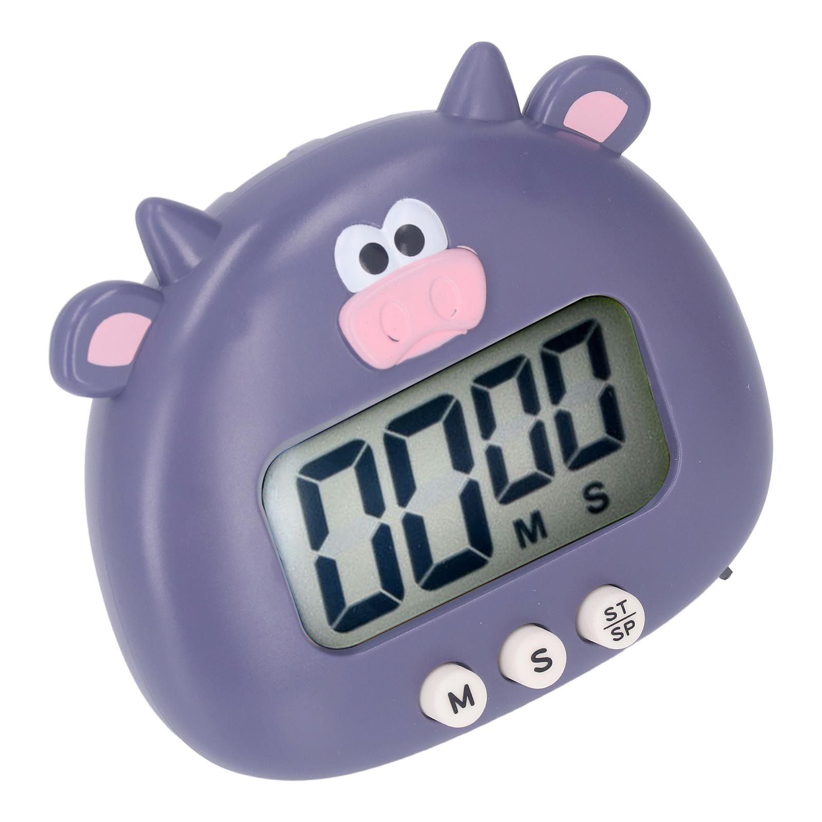 Digital Kitchen Timer Countup Countdown Cartoon Animal Sound Flash Alert Easy Operation with Stand for Cooking Teaching Purple Cow - Image 4