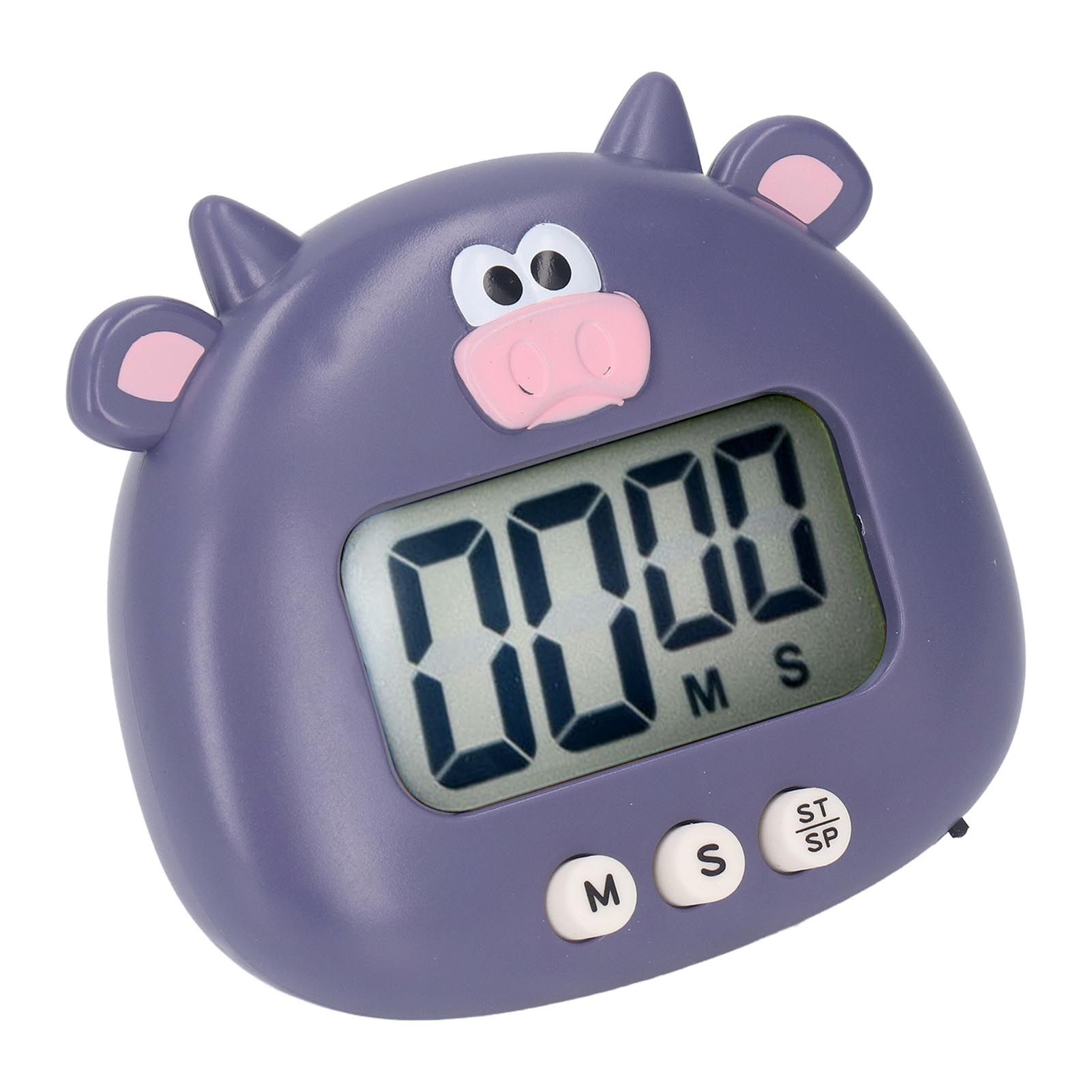 Digital Kitchen Timer Countup Countdown Cartoon Animal Sound Flash Alert Easy Operation with Stand for Cooking Teaching Purple Cow - Image 7