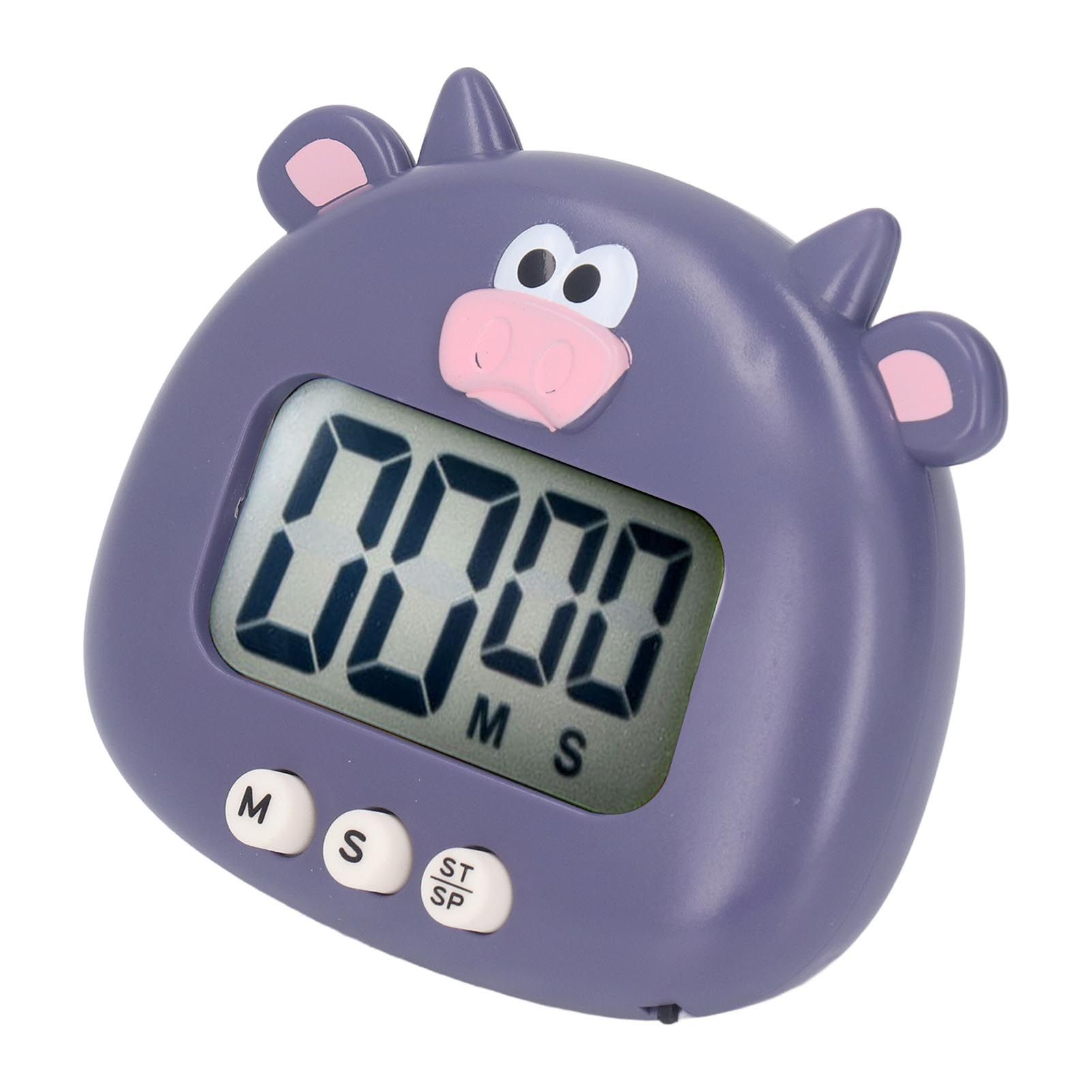 Digital Kitchen Timer Countup Countdown Cartoon Animal Sound Flash Alert Easy Operation with Stand for Cooking Teaching Purple Cow - Image 8