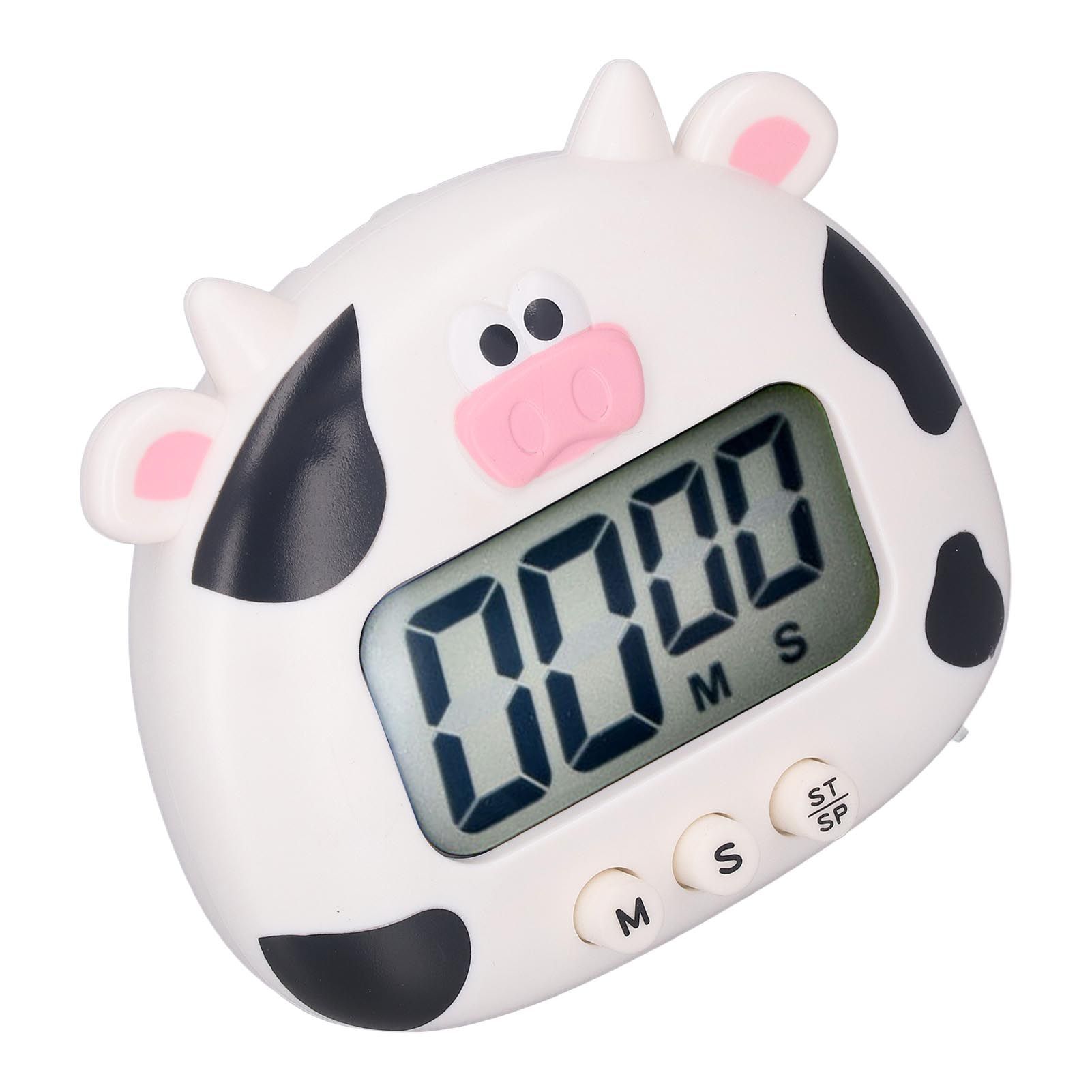 Digital Kitchen Timer Countup Countdown Cartoon Animal Sound Flash Alert Easy Operation with Stand for Cooking Teaching White Cow - Image 3