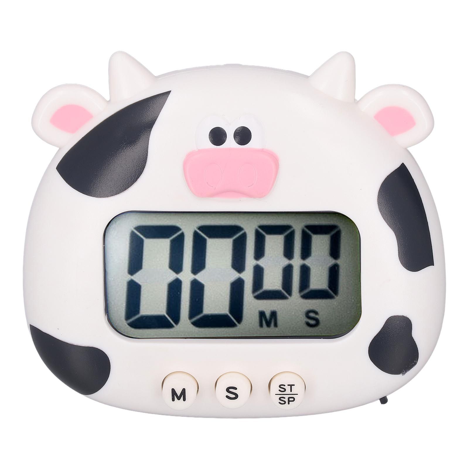 Digital Kitchen Timer Countup Countdown Cartoon Animal Sound Flash Alert Easy Operation with Stand for Cooking Teaching White Cow - Image 4