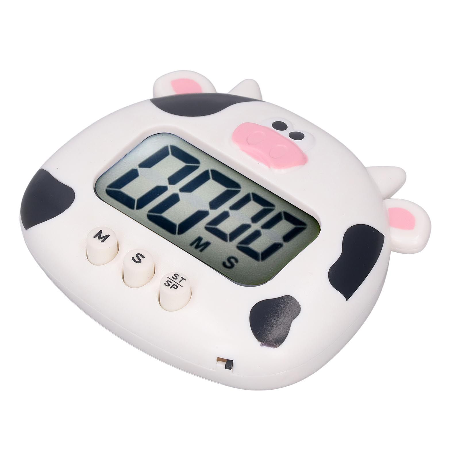 Digital Kitchen Timer Countup Countdown Cartoon Animal Sound Flash Alert Easy Operation with Stand for Cooking Teaching White Cow - Image 5