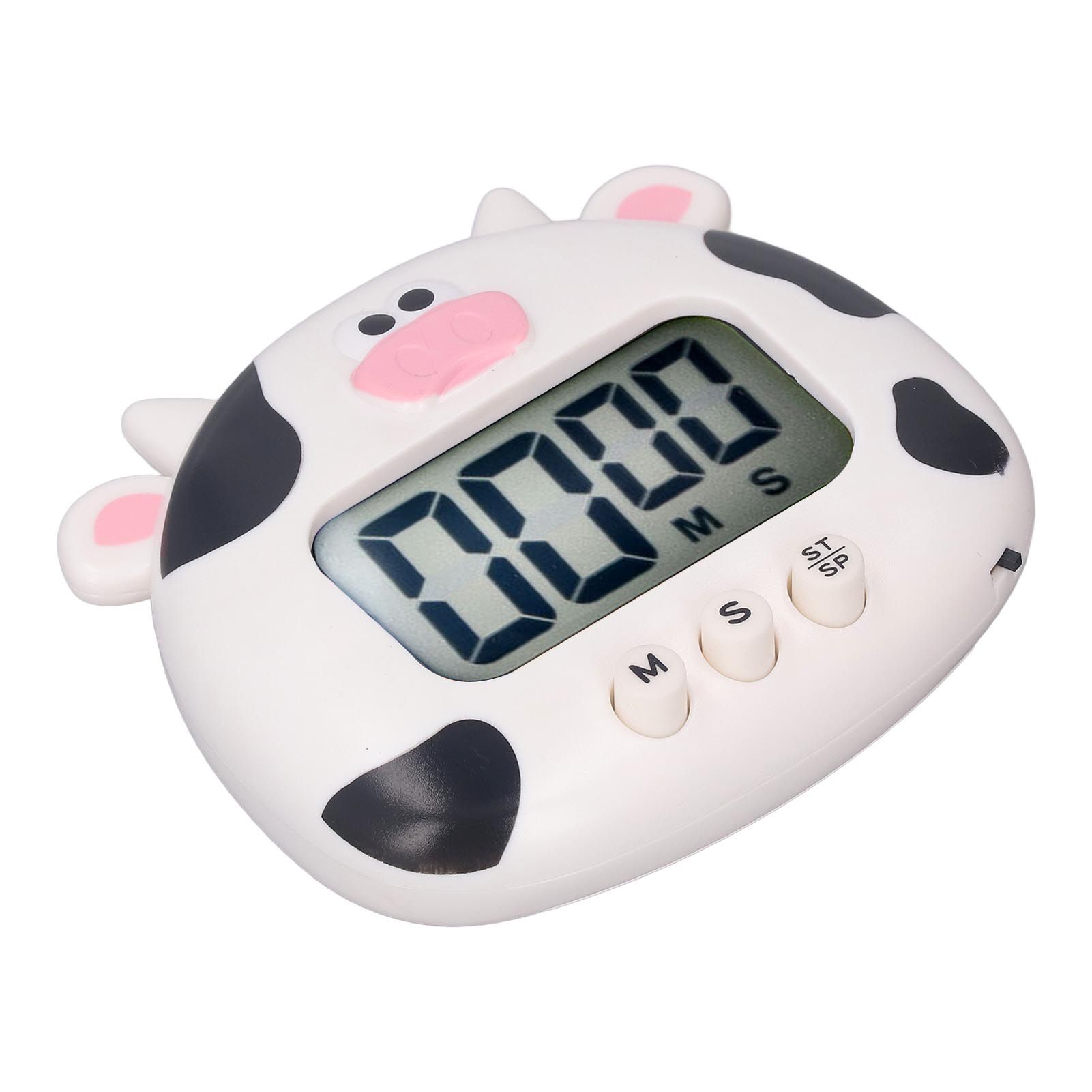 Digital Kitchen Timer Countup Countdown Cartoon Animal Sound Flash Alert Easy Operation with Stand for Cooking Teaching White Cow - Image 6