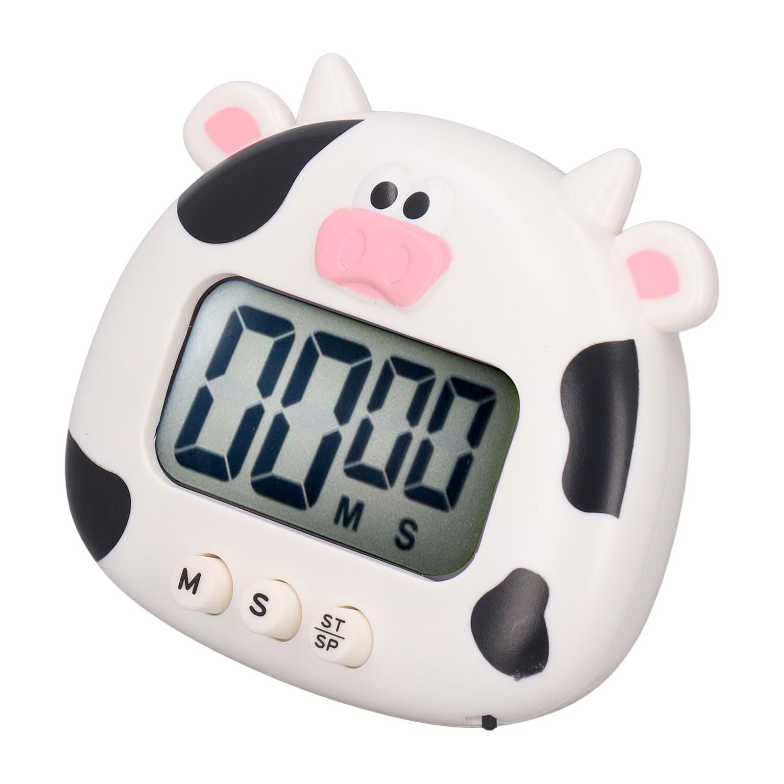 Digital Kitchen Timer Countup Countdown Cartoon Animal Sound Flash Alert Easy Operation with Stand for Cooking Teaching White Cow - Image 7