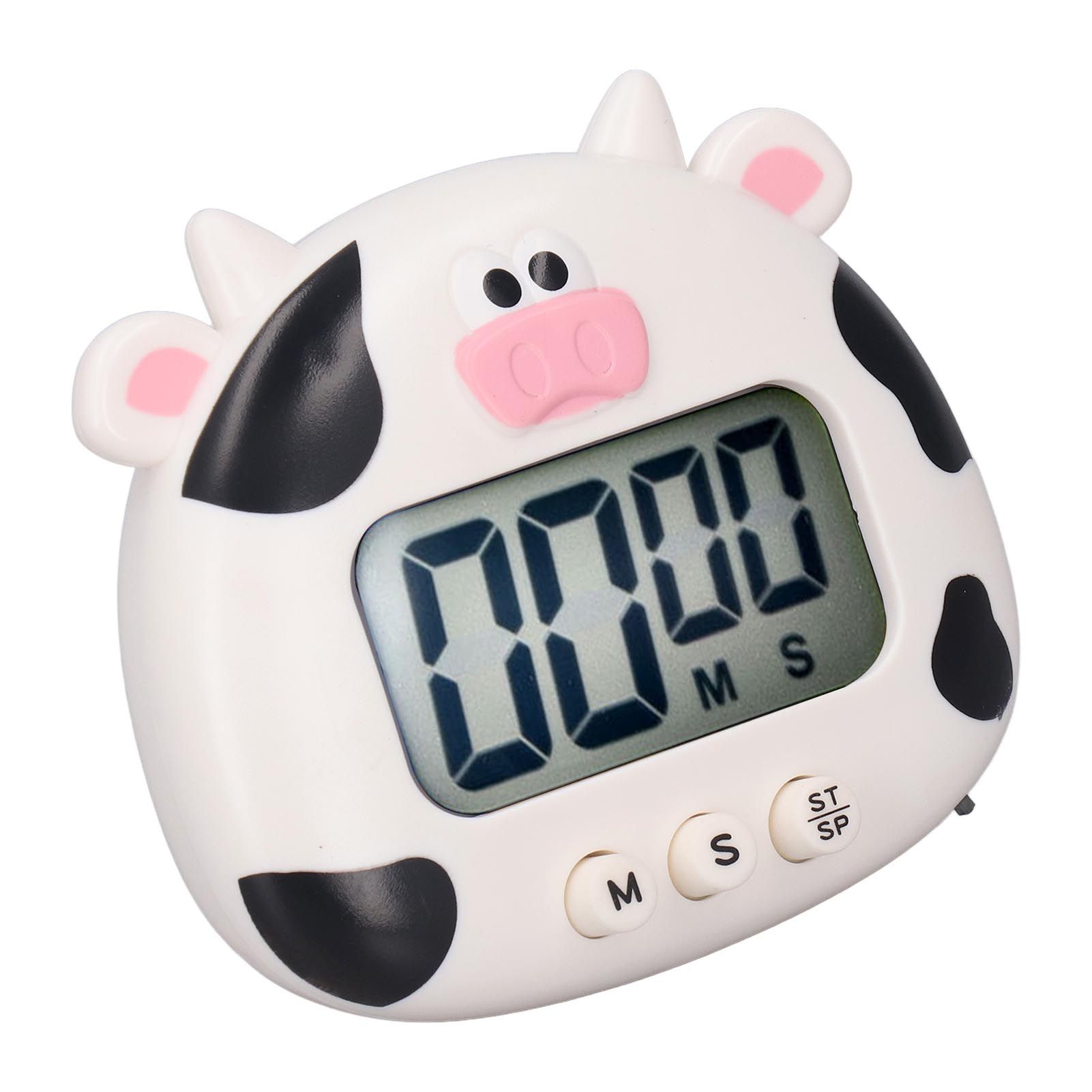 Digital Kitchen Timer Countup Countdown Cartoon Animal Sound Flash Alert Easy Operation with Stand for Cooking Teaching White Cow - Image 8