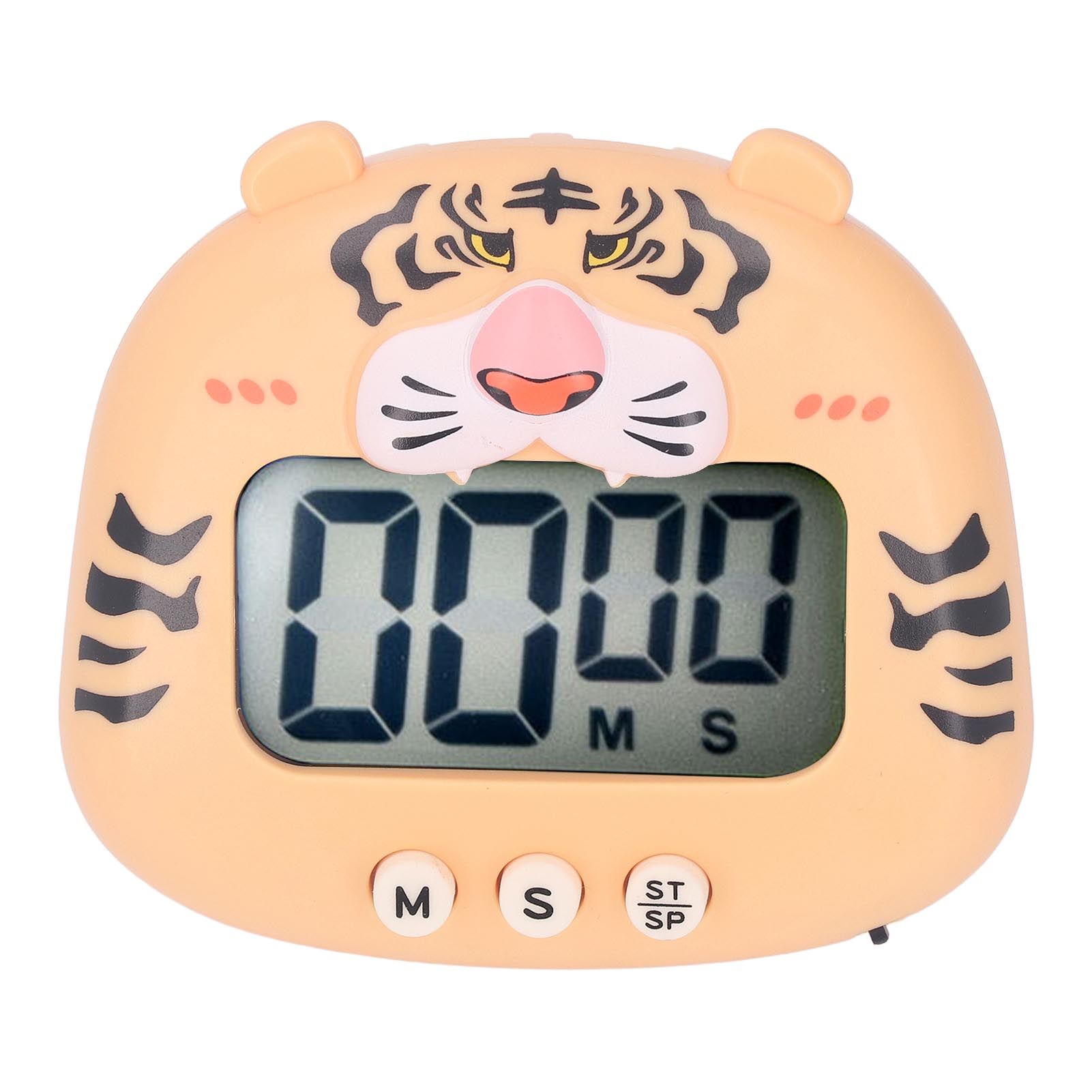 Digital Kitchen Timer Countup Countdown Cartoon Animal Sound Flash Alert Easy Operation with Stand for Cooking Teaching Yellow Tiger - Image 1