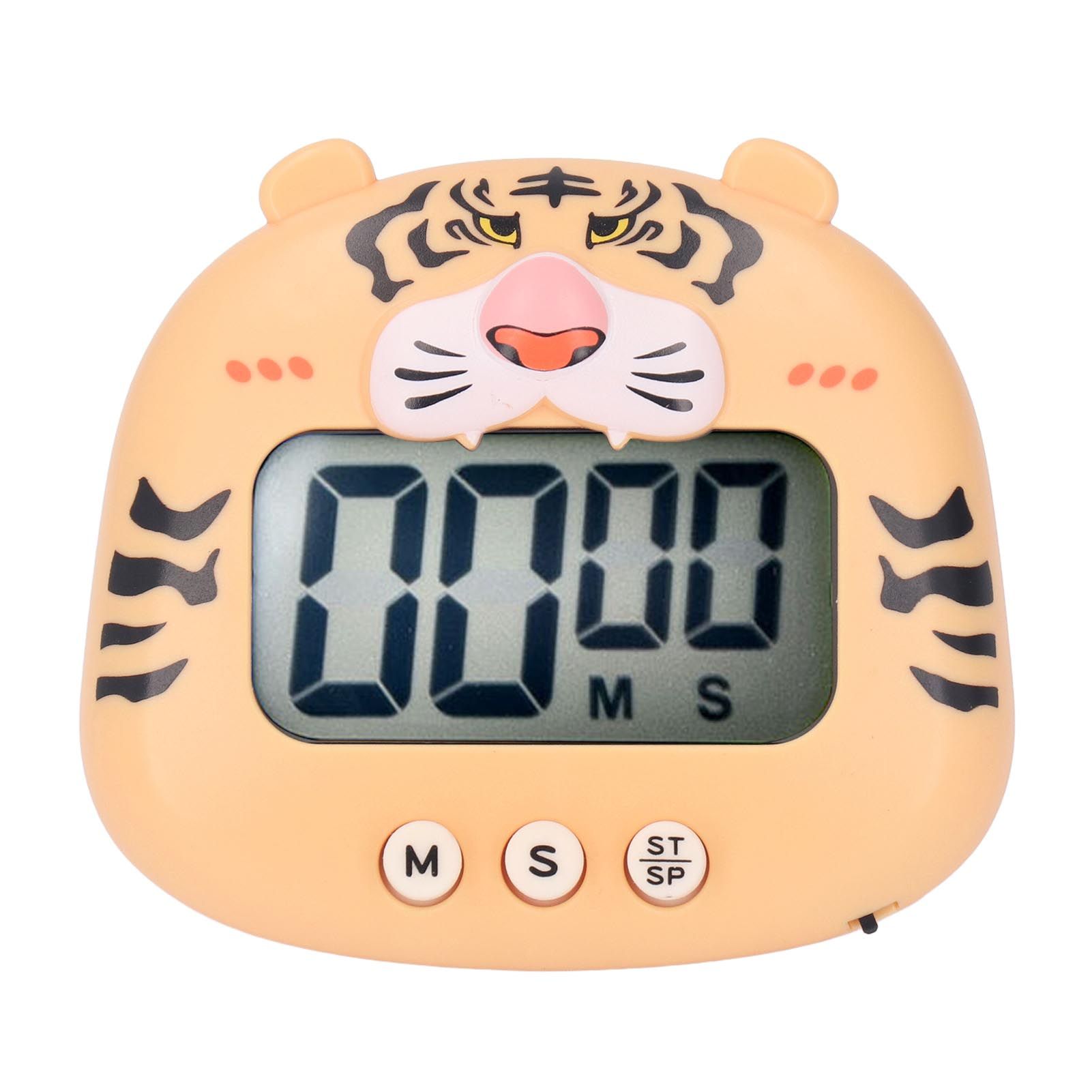 Digital Kitchen Timer Countup Countdown Cartoon Animal Sound Flash Alert Easy Operation with Stand for Cooking Teaching Yellow Tiger - Image 2