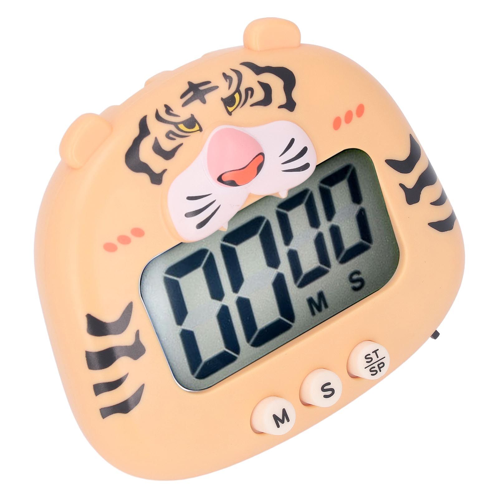 Digital Kitchen Timer Countup Countdown Cartoon Animal Sound Flash Alert Easy Operation with Stand for Cooking Teaching Yellow Tiger - Image 3