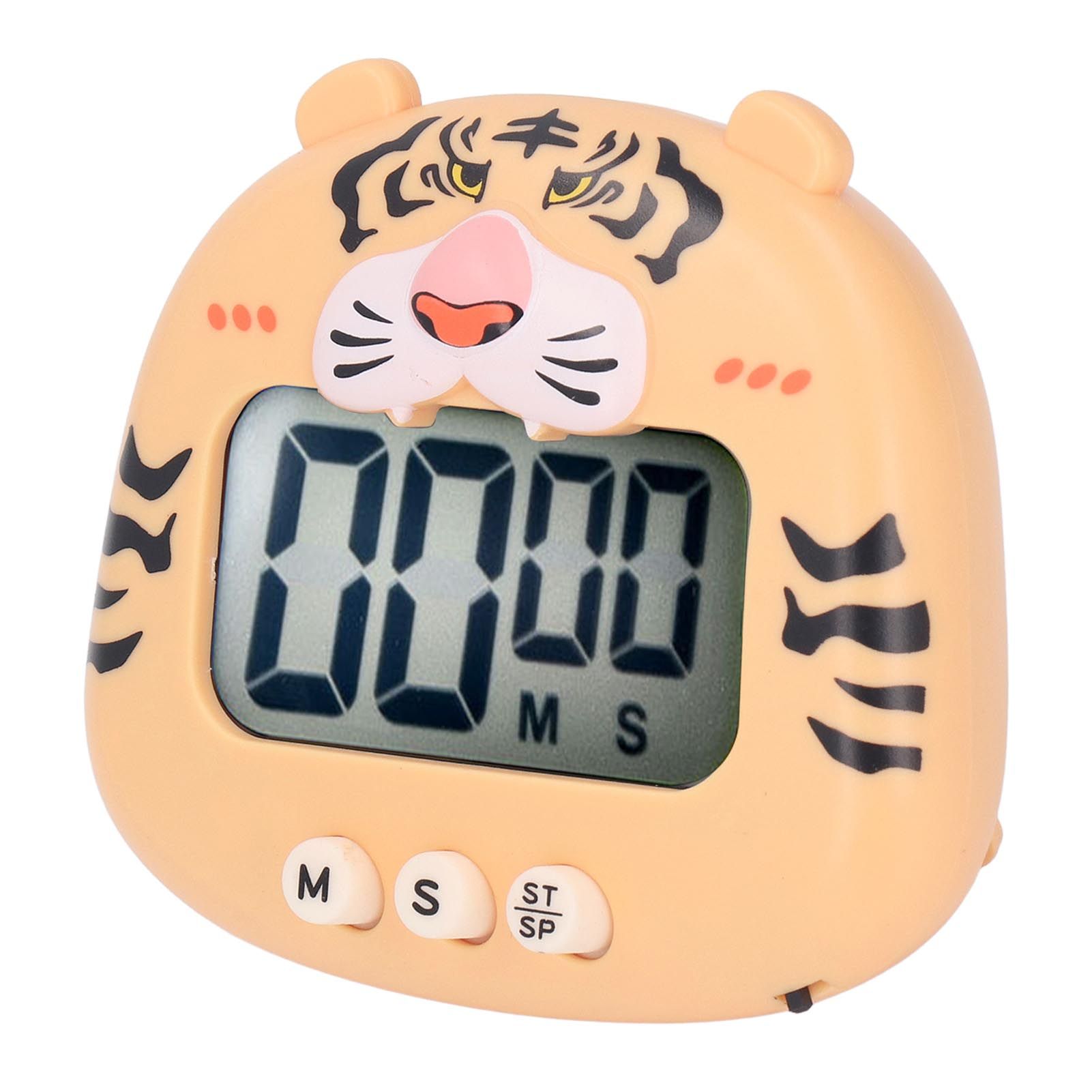 Digital Kitchen Timer Countup Countdown Cartoon Animal Sound Flash Alert Easy Operation with Stand for Cooking Teaching Yellow Tiger - Image 4