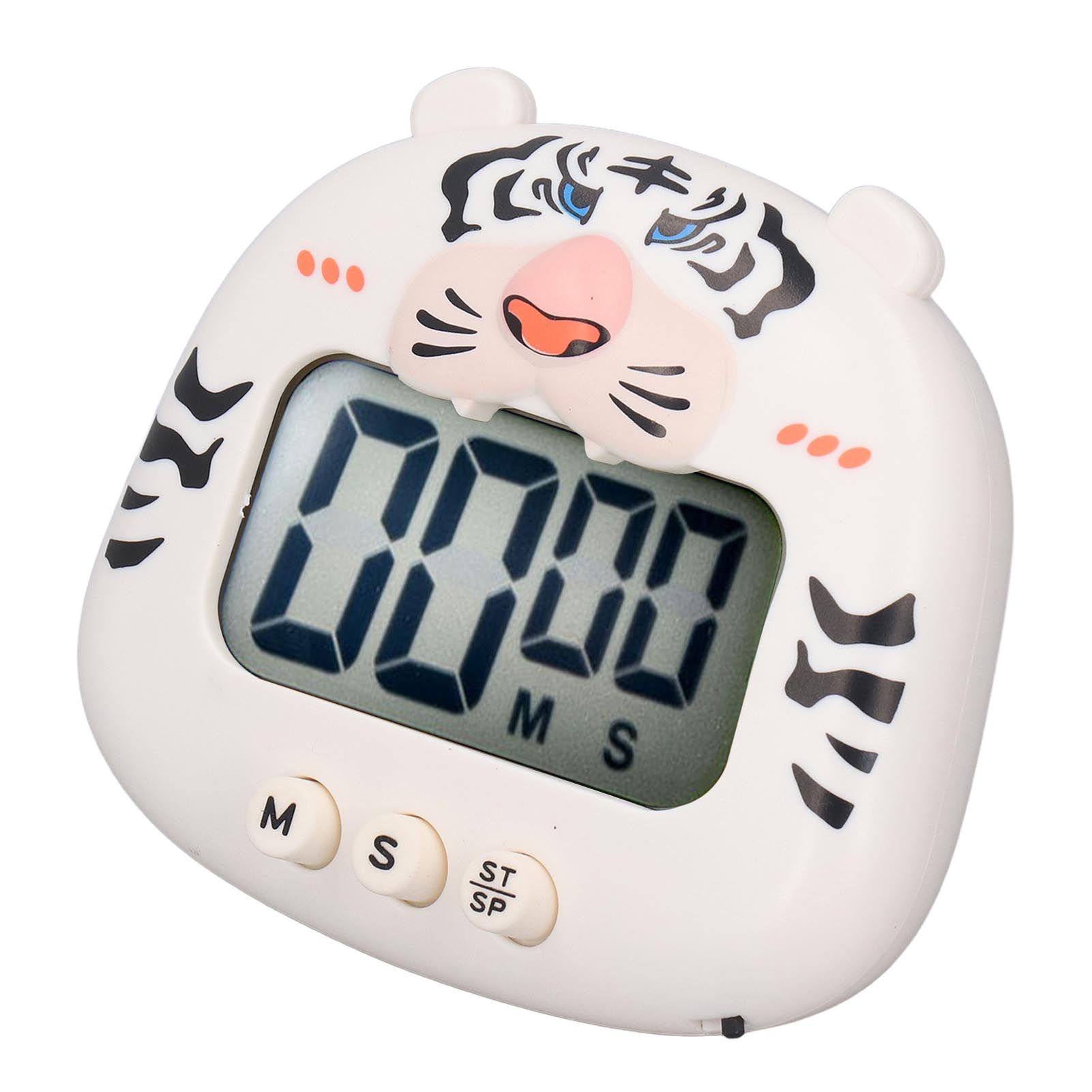 Digital Kitchen Timer Countup Countdown Cartoon Animal Sound Flash Alert Easy Operation with Stand for Cooking Teaching White Tiger - Image 2