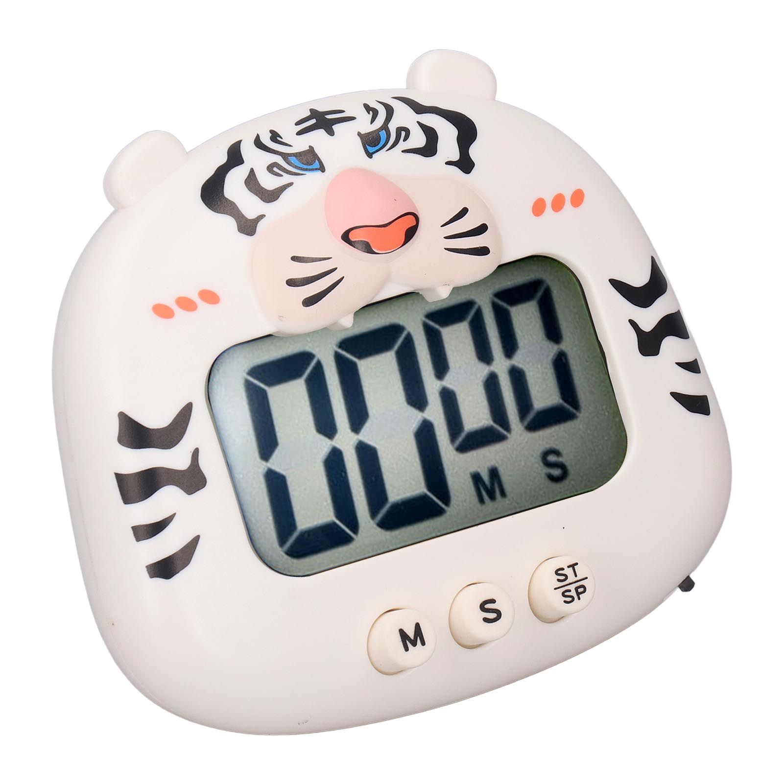 Digital Kitchen Timer Countup Countdown Cartoon Animal Sound Flash Alert Easy Operation with Stand for Cooking Teaching White Tiger - Image 3