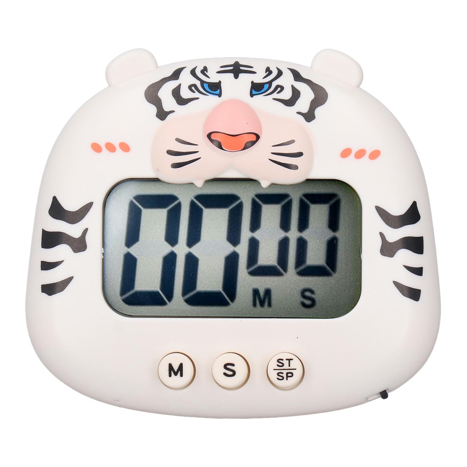 Digital Kitchen Timer Countup Countdown Cartoon Animal Sound Flash Alert Easy Operation with Stand for Cooking Teaching White Tiger - Image 4
