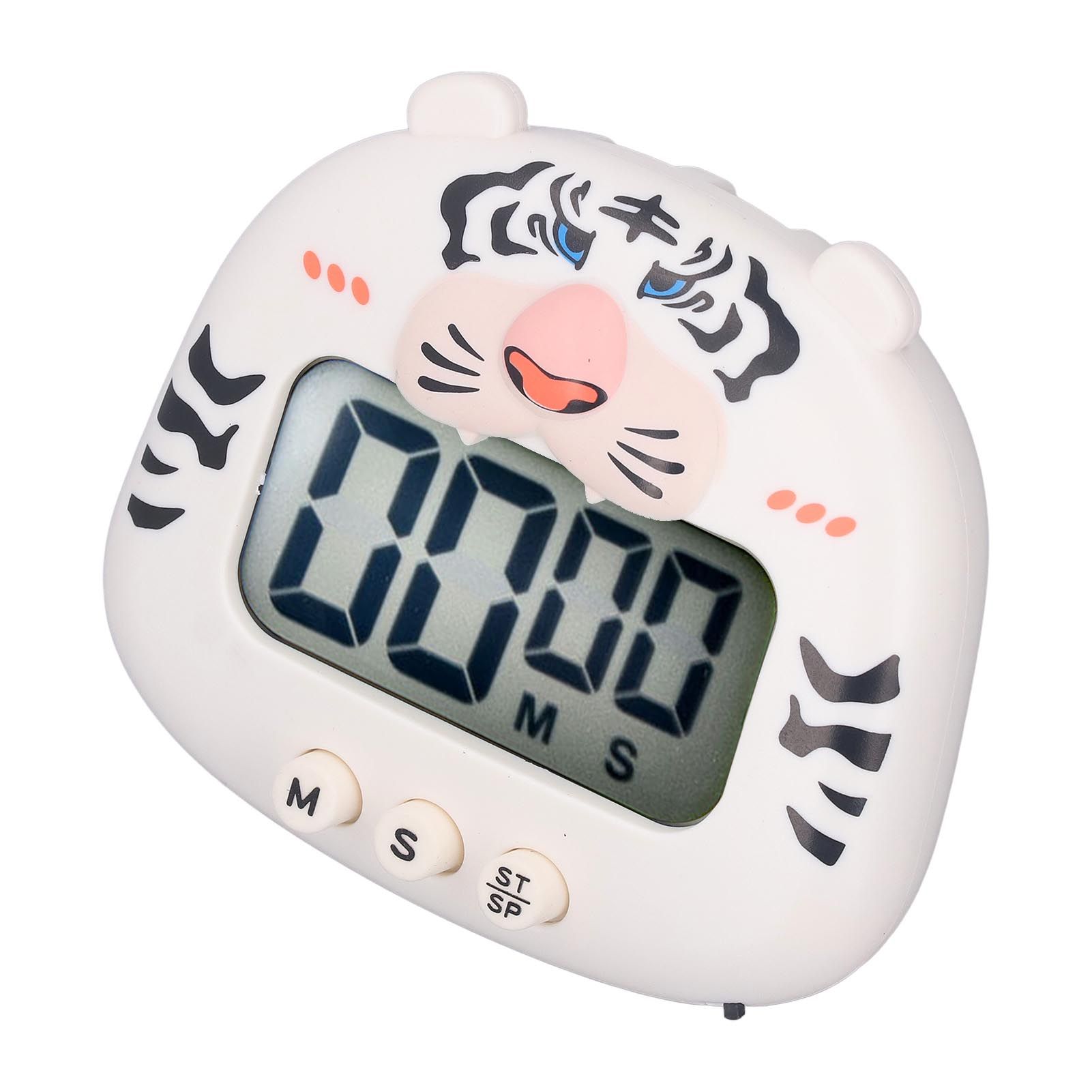Digital Kitchen Timer Countup Countdown Cartoon Animal Sound Flash Alert Easy Operation with Stand for Cooking Teaching White Tiger - Image 5