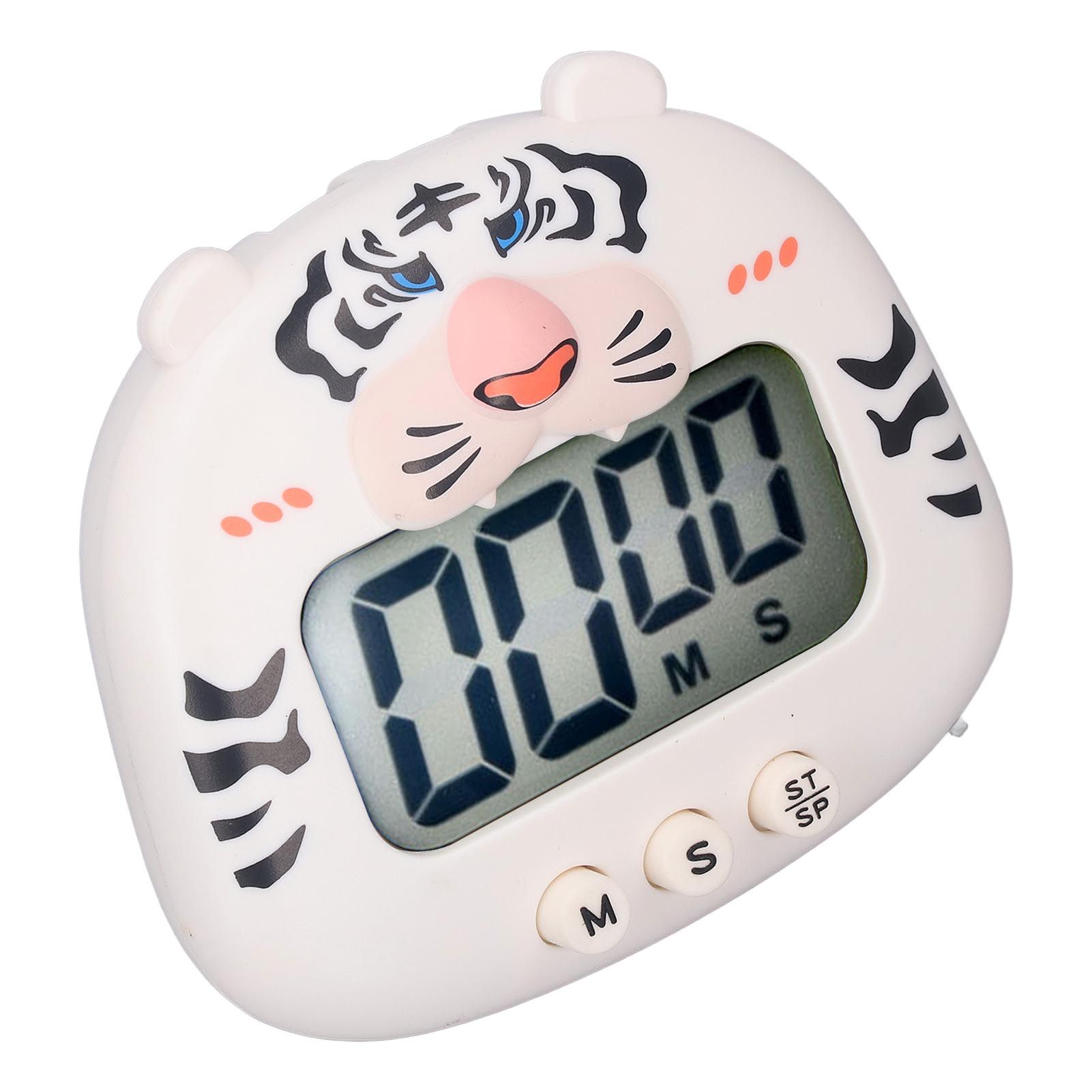 Digital Kitchen Timer Countup Countdown Cartoon Animal Sound Flash Alert Easy Operation with Stand for Cooking Teaching White Tiger - Image 6