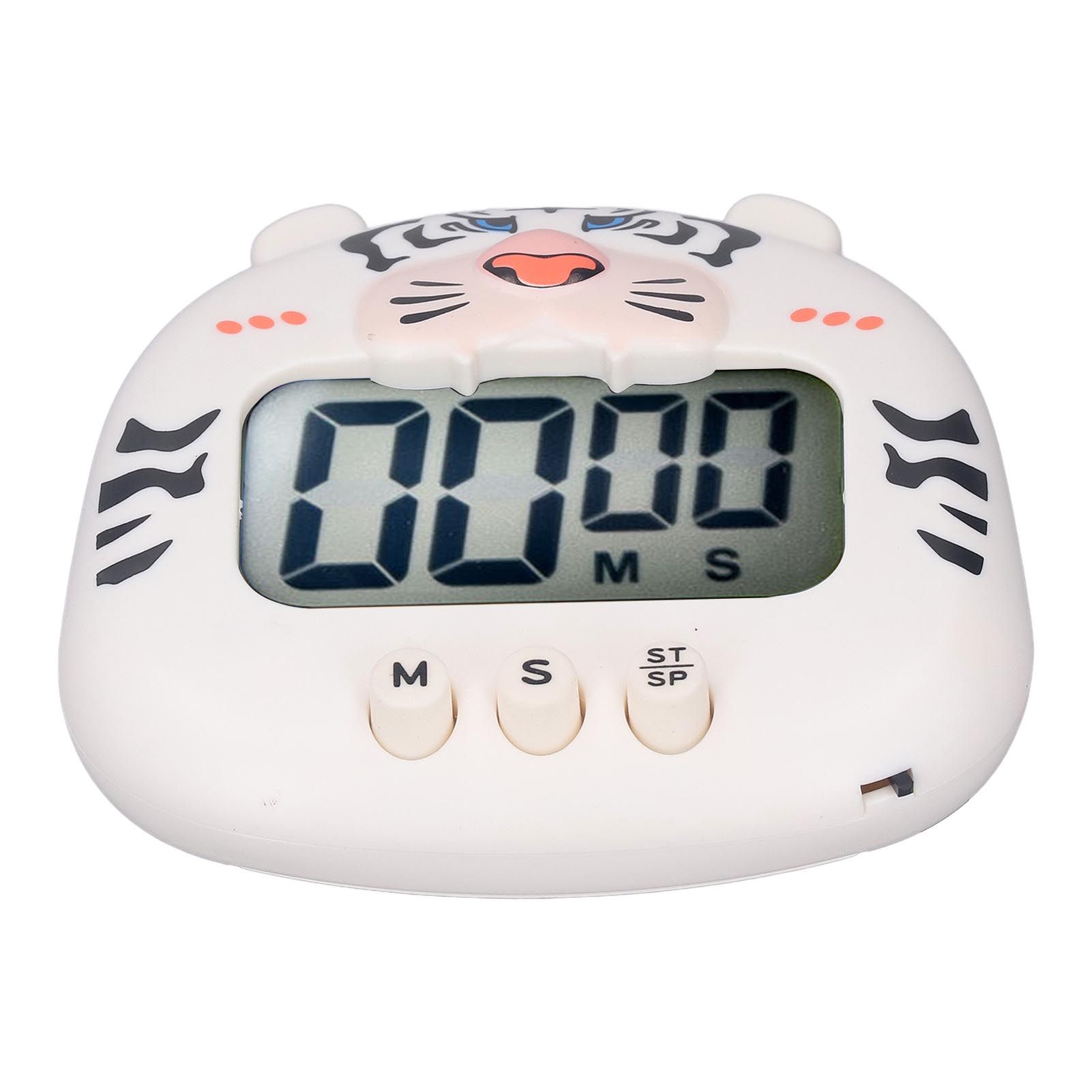 Digital Kitchen Timer Countup Countdown Cartoon Animal Sound Flash Alert Easy Operation with Stand for Cooking Teaching White Tiger - Image 7
