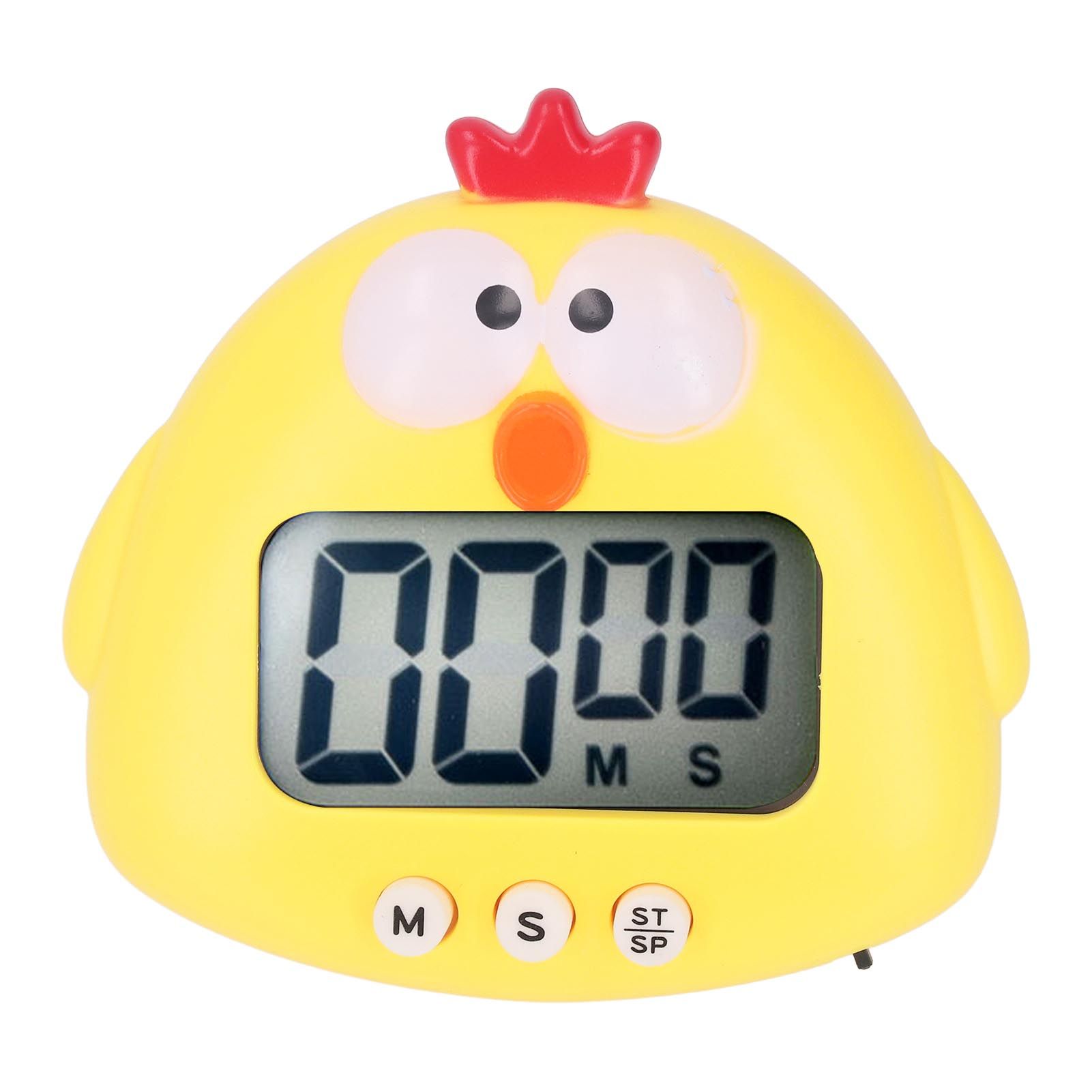 Digital Kitchen Timer Countup Countdown Cartoon Animal Sound Flash Alert Easy Operation with Stand for Cooking Teaching Yellow Chick - Image 1