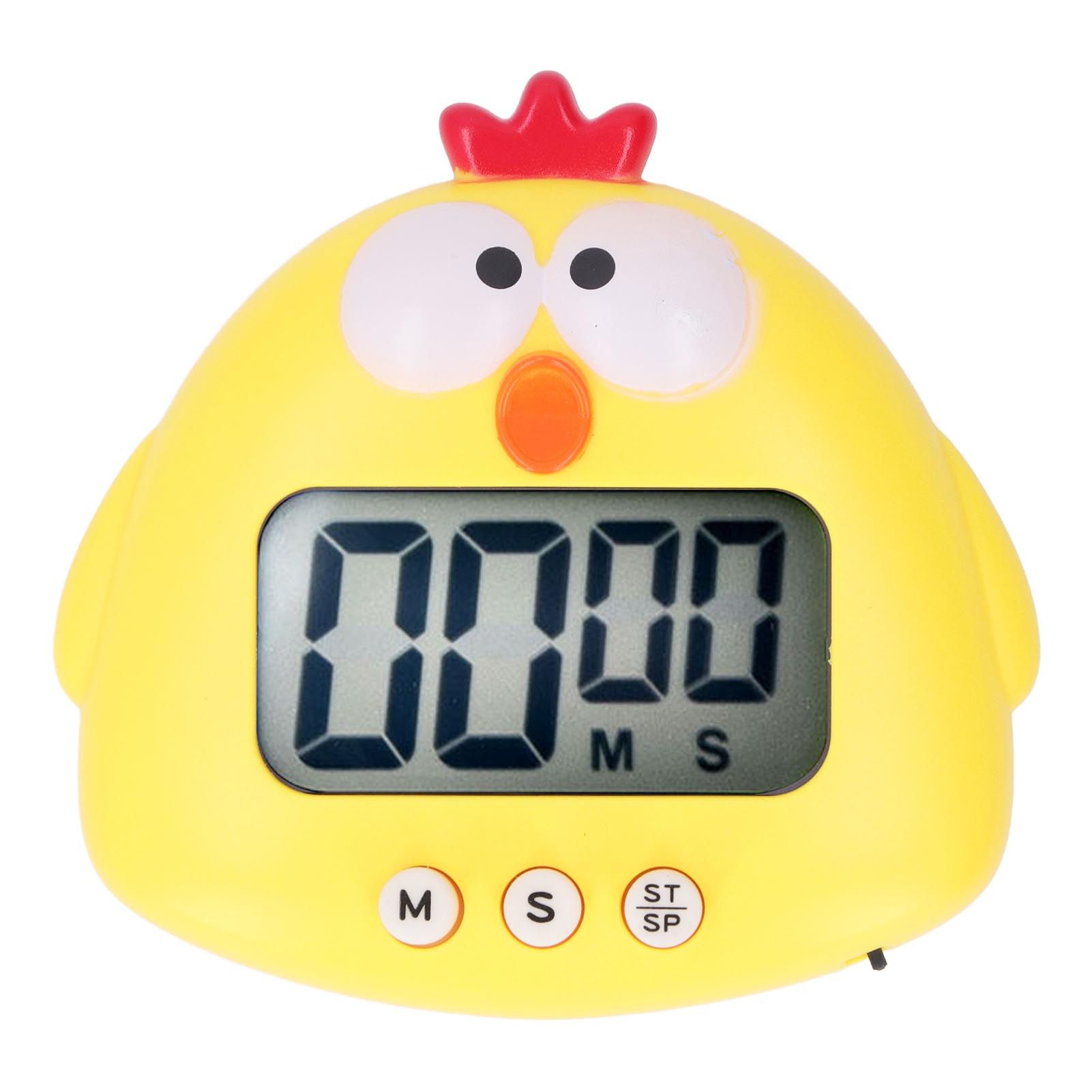 Digital Kitchen Timer Countup Countdown Cartoon Animal Sound Flash Alert Easy Operation with Stand for Cooking Teaching Yellow Chick - Image 2
