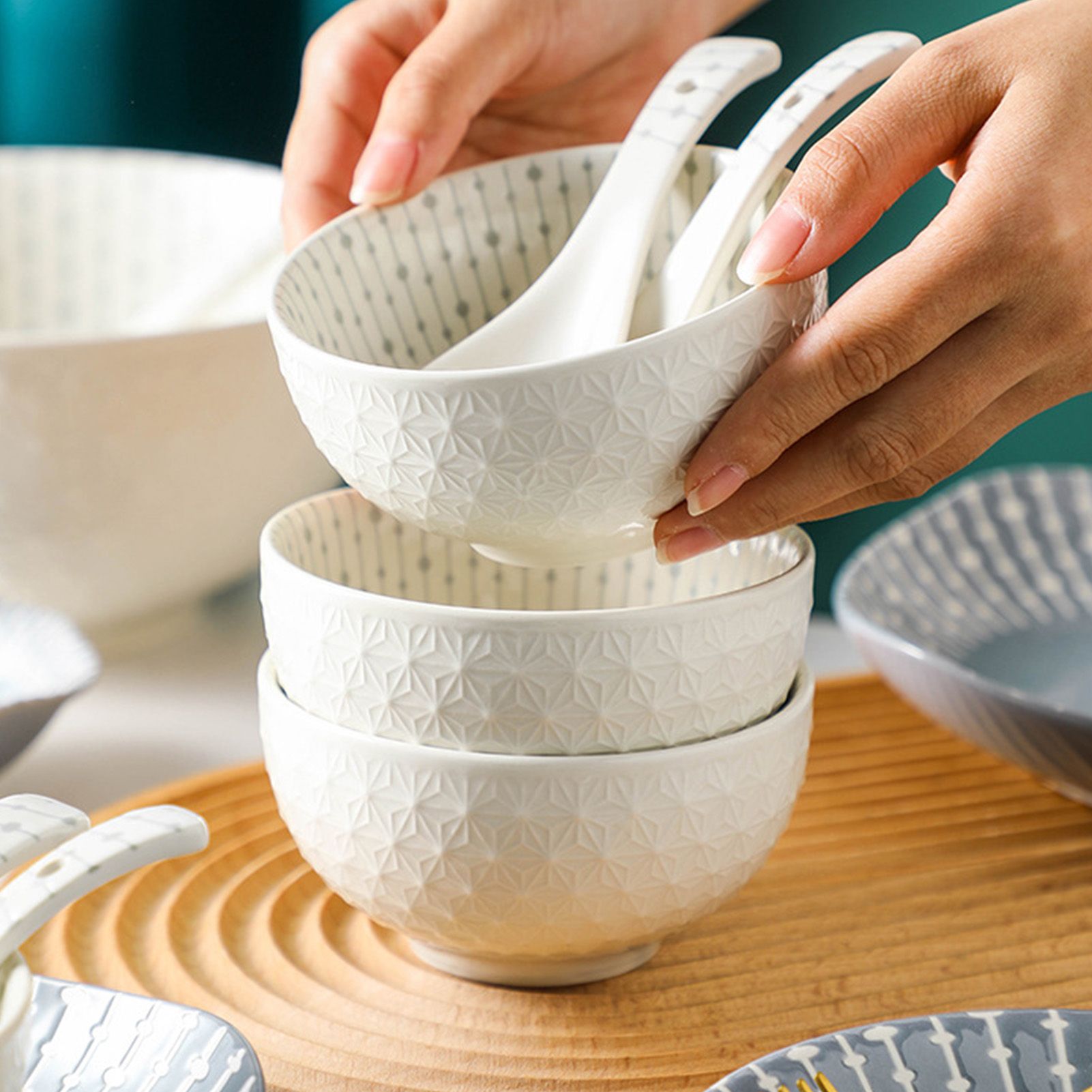 Soup Bowl 4.5in Small Bowl Ceramic Embossment Underglaze Color Minimalist Easy Clean Serving Bowl for Kitchen Home - Image 5