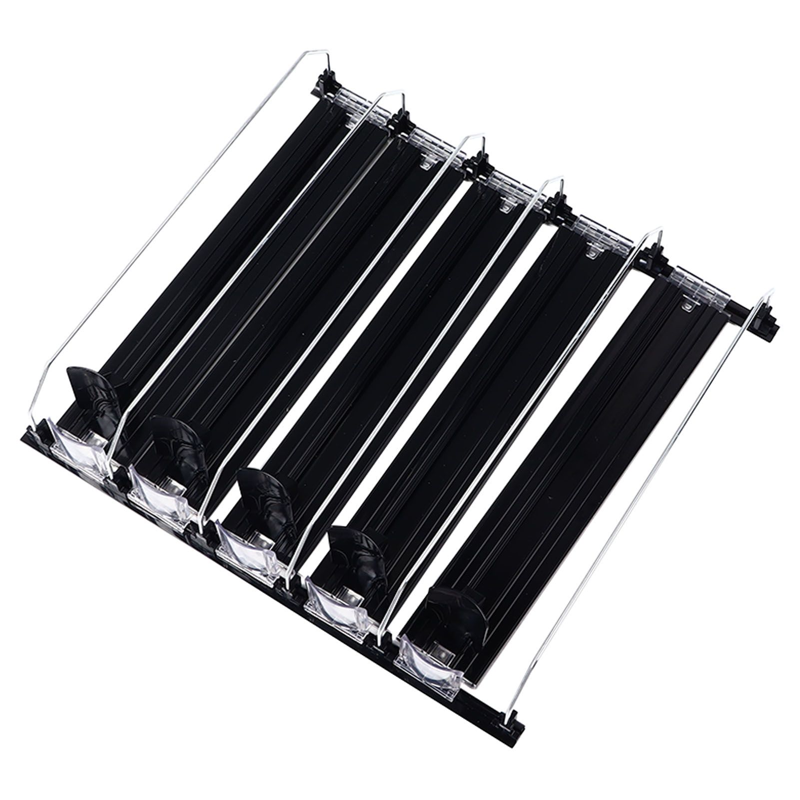 Drink Organizer for Fridge Spring Loaded Adjustable Push Rod Slide Rail Soda Can Dispenser for Beer Beverages 38cm Black - Image 1