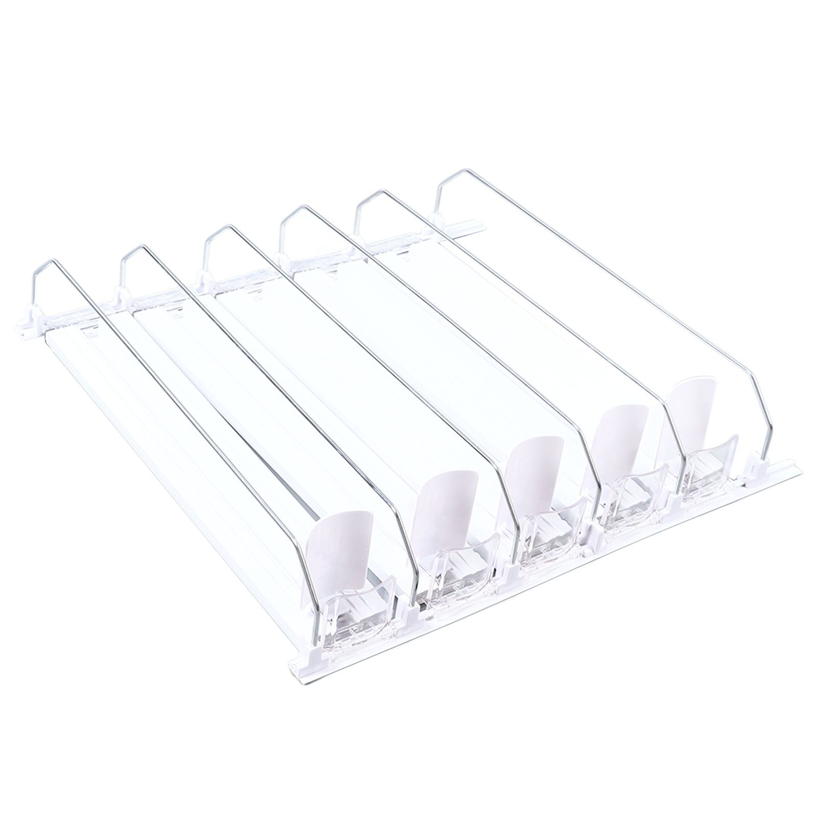 Drink Organizer for Fridge Spring Loaded Adjustable Push Rod Slide Rail Soda Can Dispenser for Beer Beverages 38cm White - Image 1