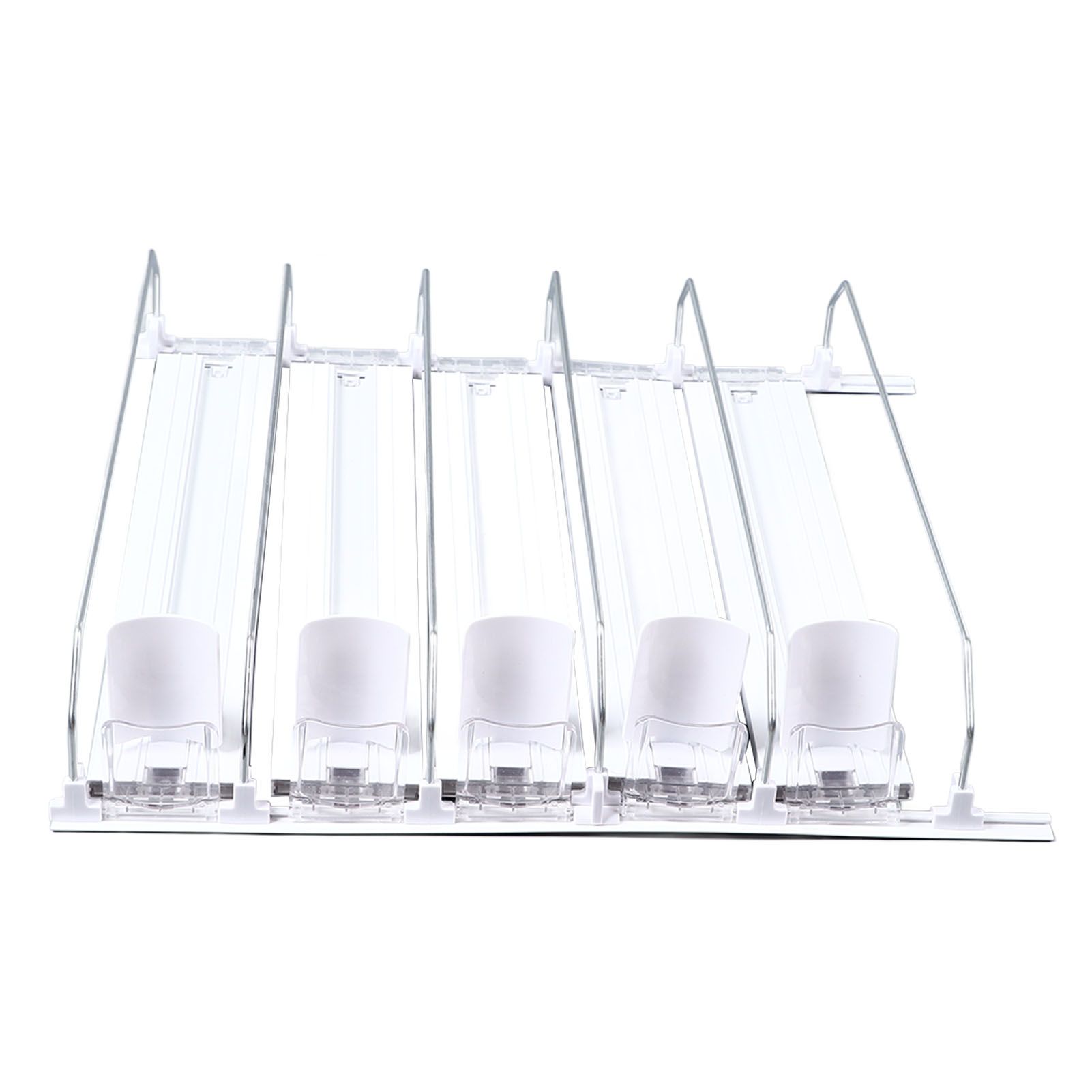 Drink Organizer for Fridge Spring Loaded Adjustable Push Rod Slide Rail Soda Can Dispenser for Beer Beverages 38cm White - Image 2