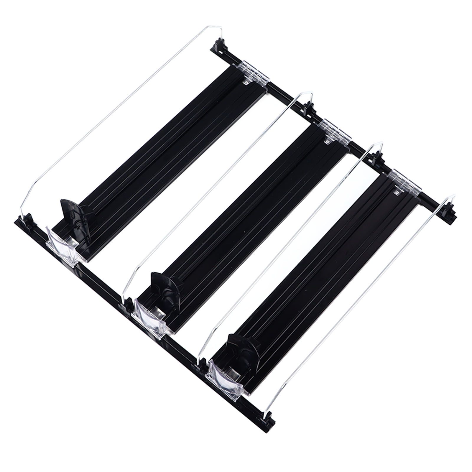 38cm Drink Organizer for Fridge Automatic Pusher Glide 12oz 16oz 20oz Soda Dispenser for Fridge Width Adjustable E Shaped 38cm Black - Image 1