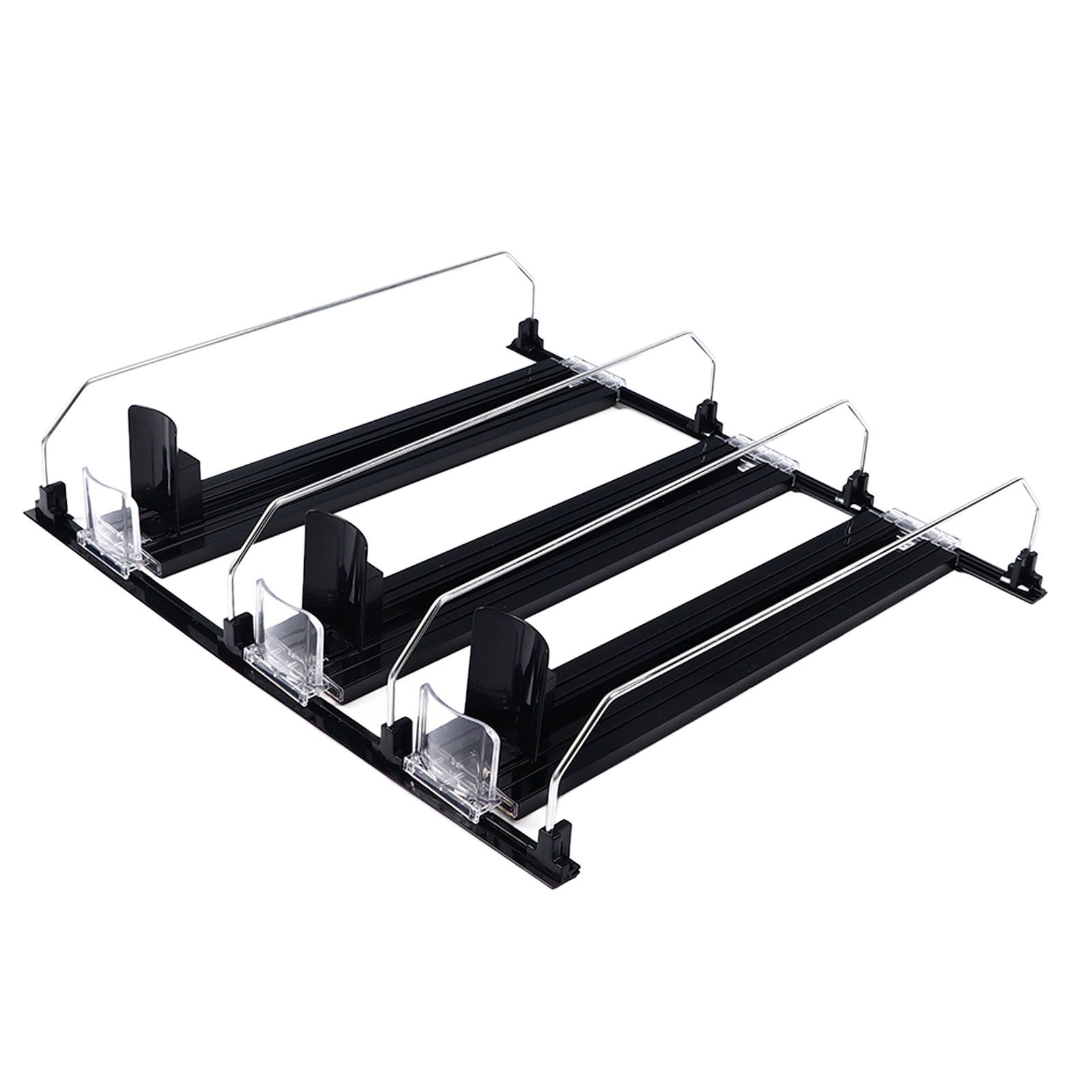 38cm Drink Organizer for Fridge Automatic Pusher Glide 12oz 16oz 20oz Soda Dispenser for Fridge Width Adjustable E Shaped 38cm Black - Image 6