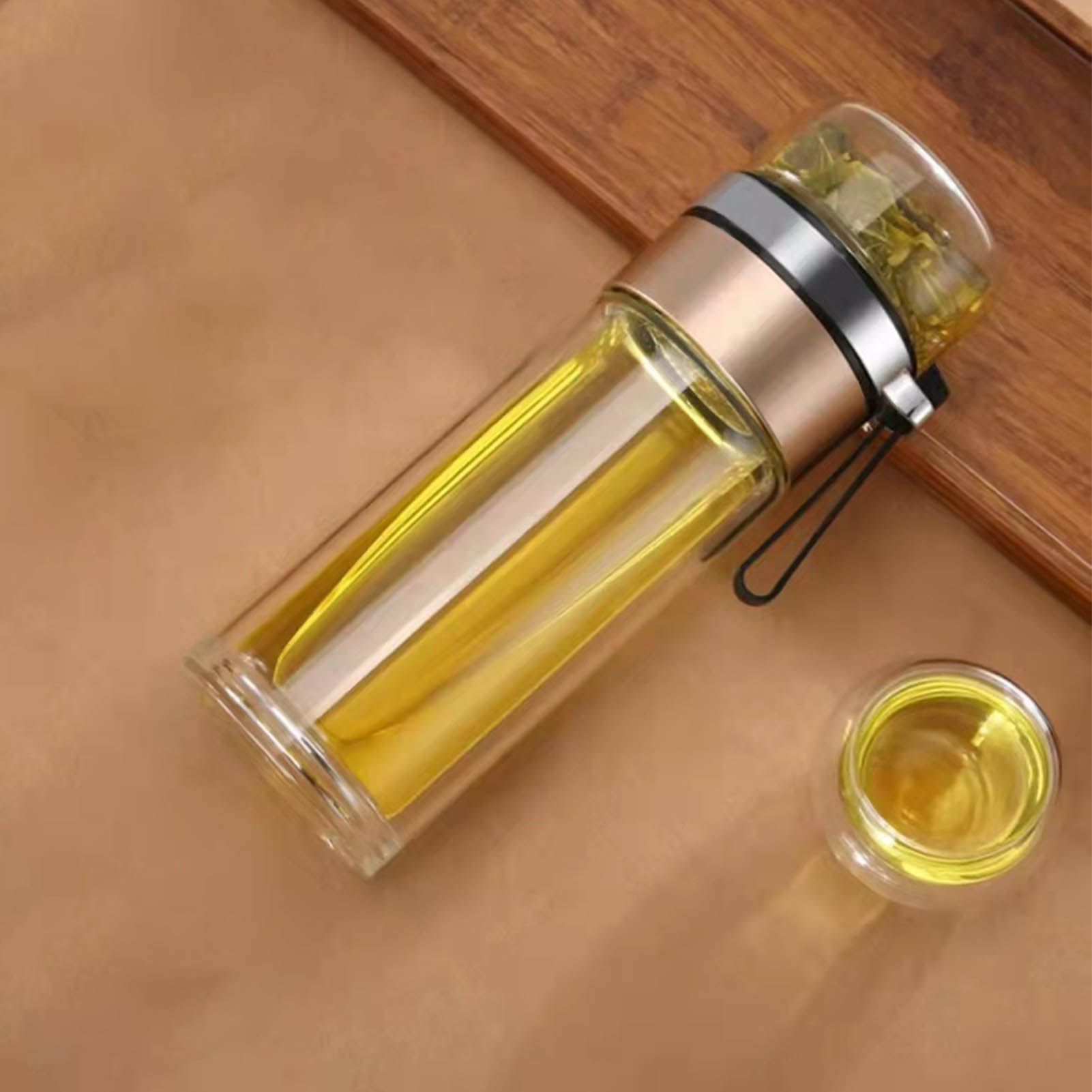 Glass Transparent Tea Bottle Portable Tea Water Bottle Tea and Water Separation Bottle Gold - Image 5