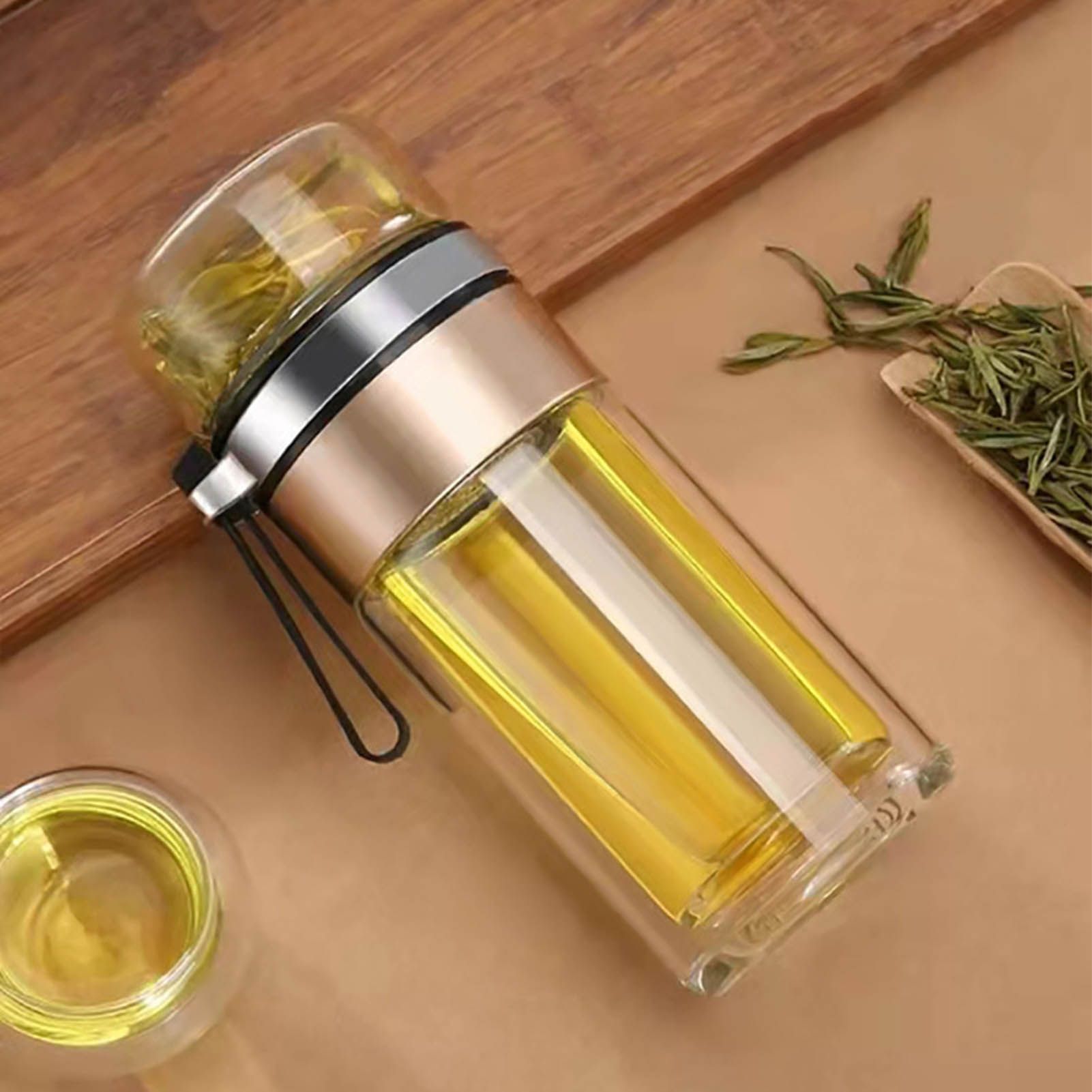 Glass Transparent Tea Bottle Portable Tea Water Bottle Tea and Water Separation Bottle Gold - Image 6