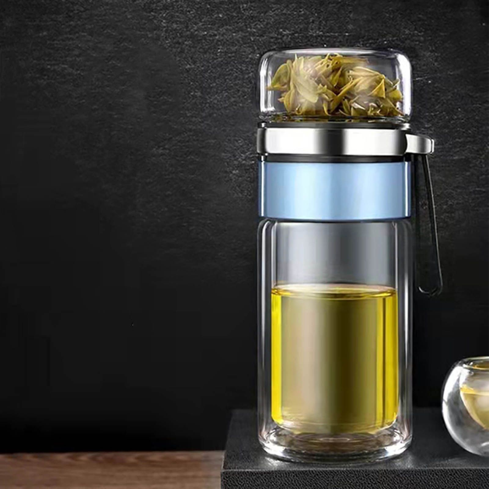 Glass Transparent Tea Bottle Portable Tea Water Bottle Tea and Water Separation Bottle Blue - Image 6