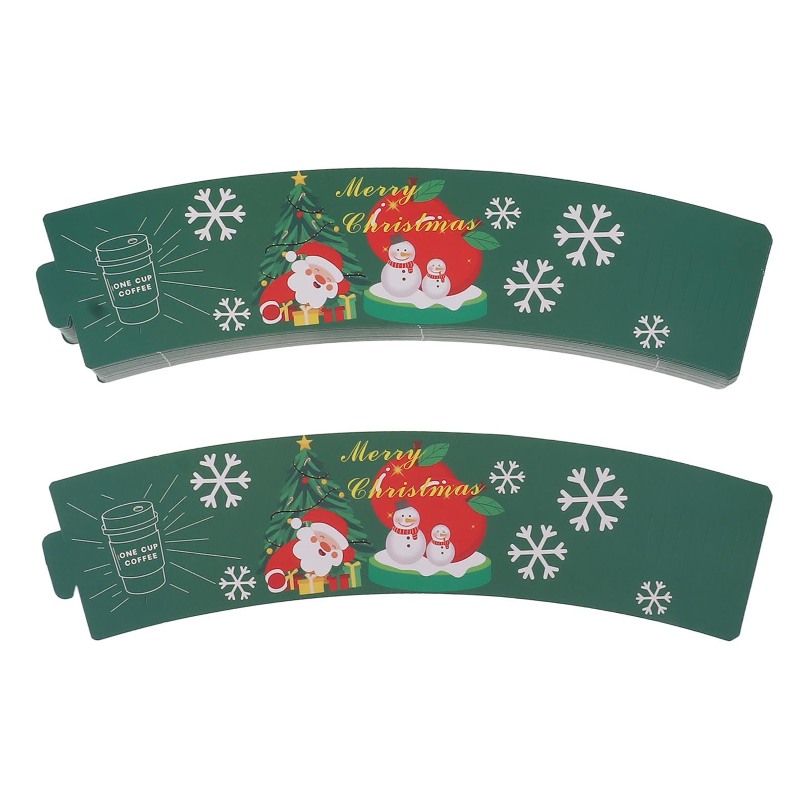 50PCS Coffee Cup Sleeves Disposable Paper Cup Sleeves Hot Drink Holder for Halloween Christmas Chocolate Cold Beverage Green - Image 1