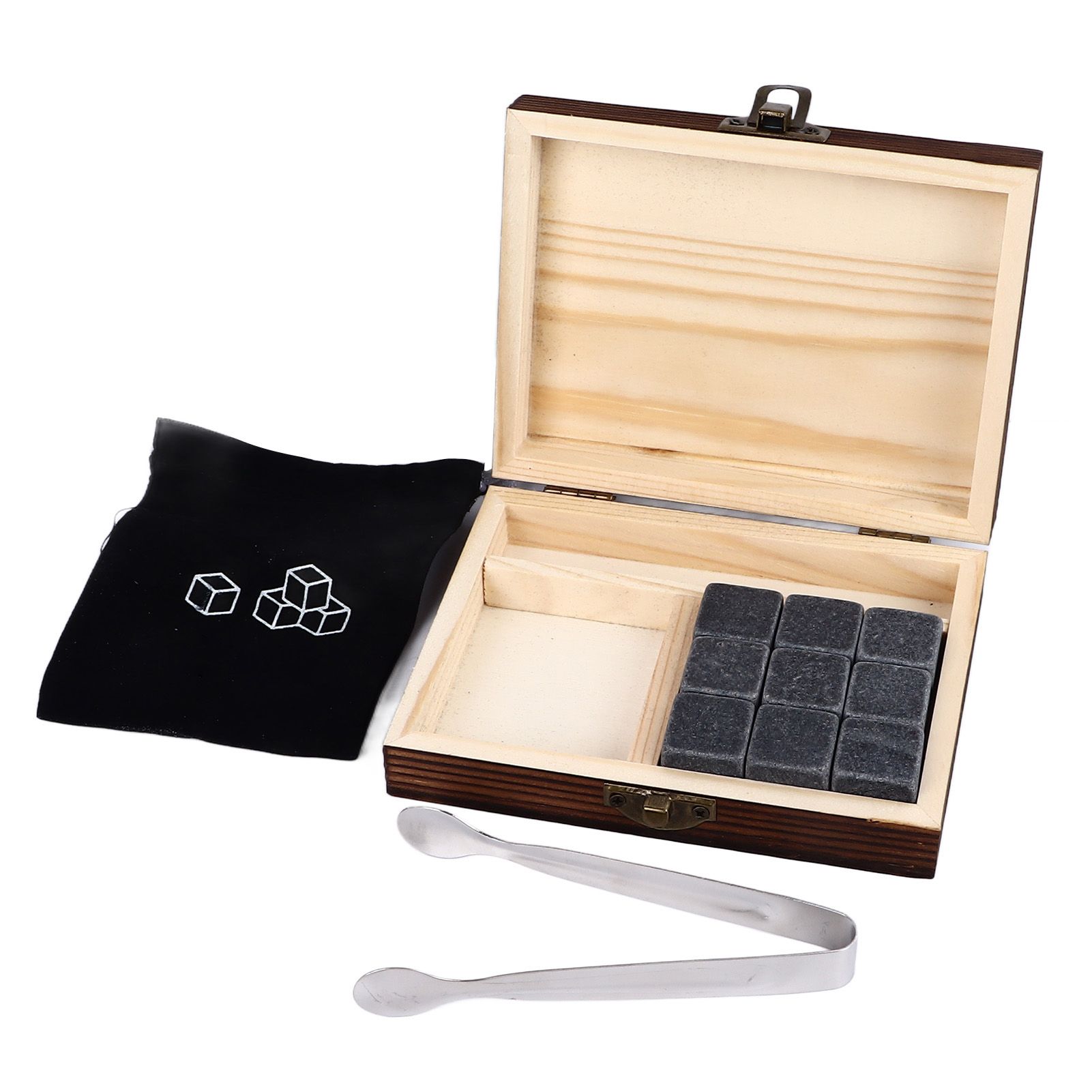 Whisky Stones Cube Shaped Granite Chilling Whiskey Rocks Set Recyclable Quick Drying Whisky Stones with Pine Box - Image 1
