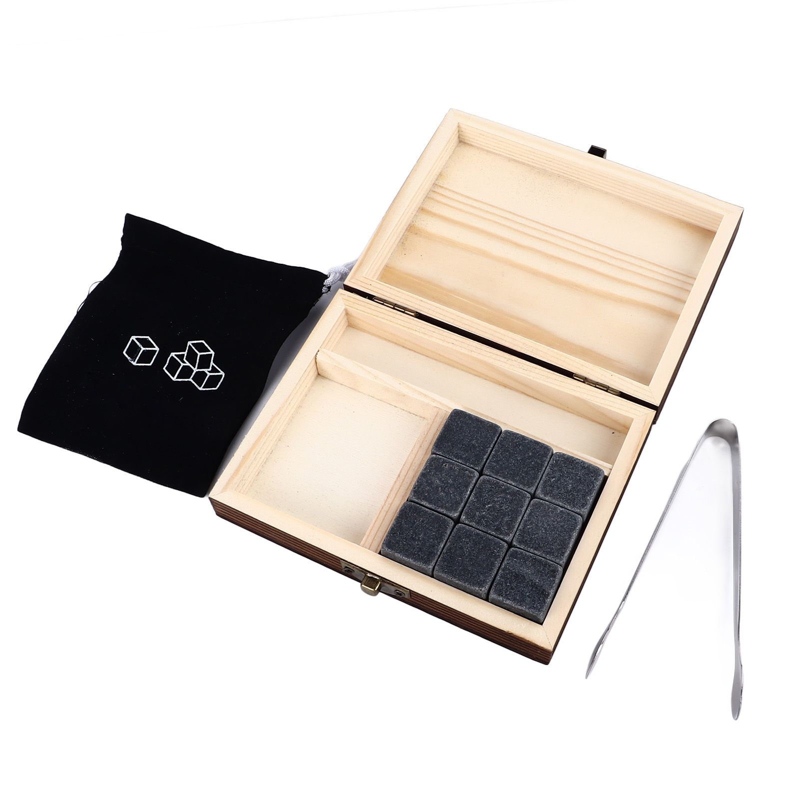 Whisky Stones Cube Shaped Granite Chilling Whiskey Rocks Set Recyclable Quick Drying Whisky Stones with Pine Box - Image 2