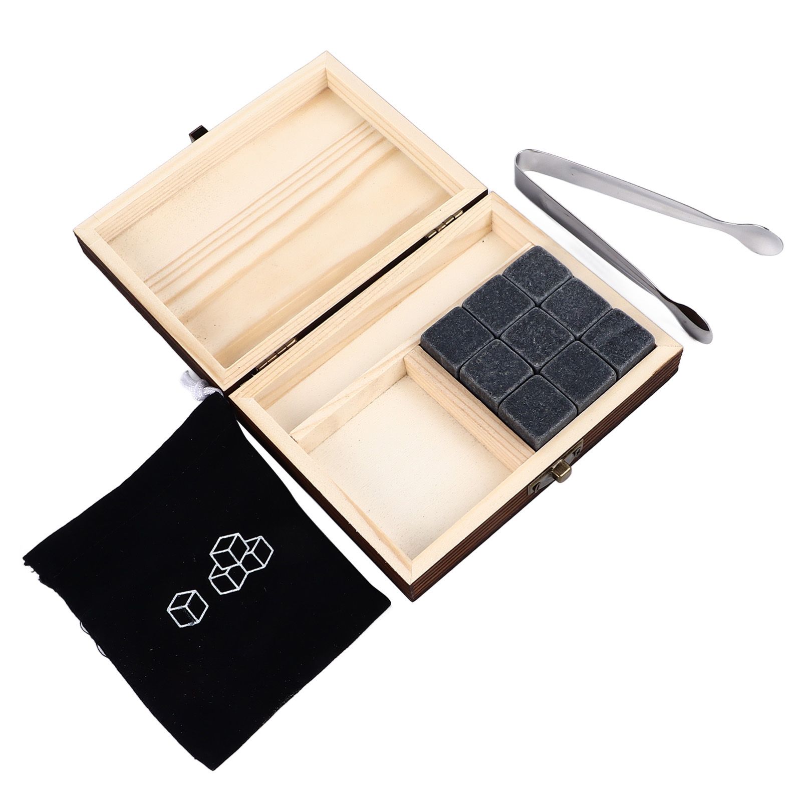 Whisky Stones Cube Shaped Granite Chilling Whiskey Rocks Set Recyclable Quick Drying Whisky Stones with Pine Box - Image 3