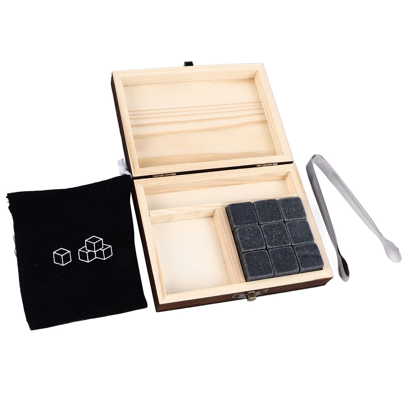 Whisky Stones Cube Shaped Granite Chilling Whiskey Rocks Set Recyclable Quick Drying Whisky Stones with Pine Box - Image 4