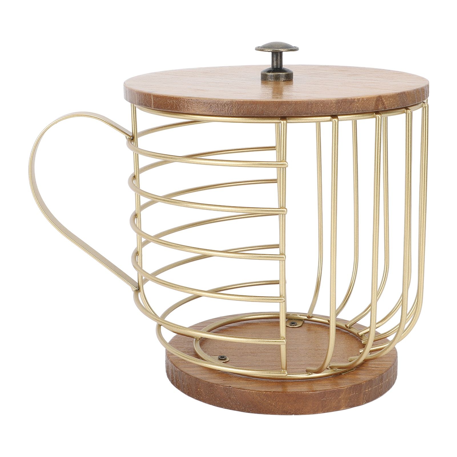 Coffee Pod Holder Iron Large Capacity Space Saving Wooden Base Coffee Pods Storage Organizer for Home Coffee Bar Gold with Lid - Image 1