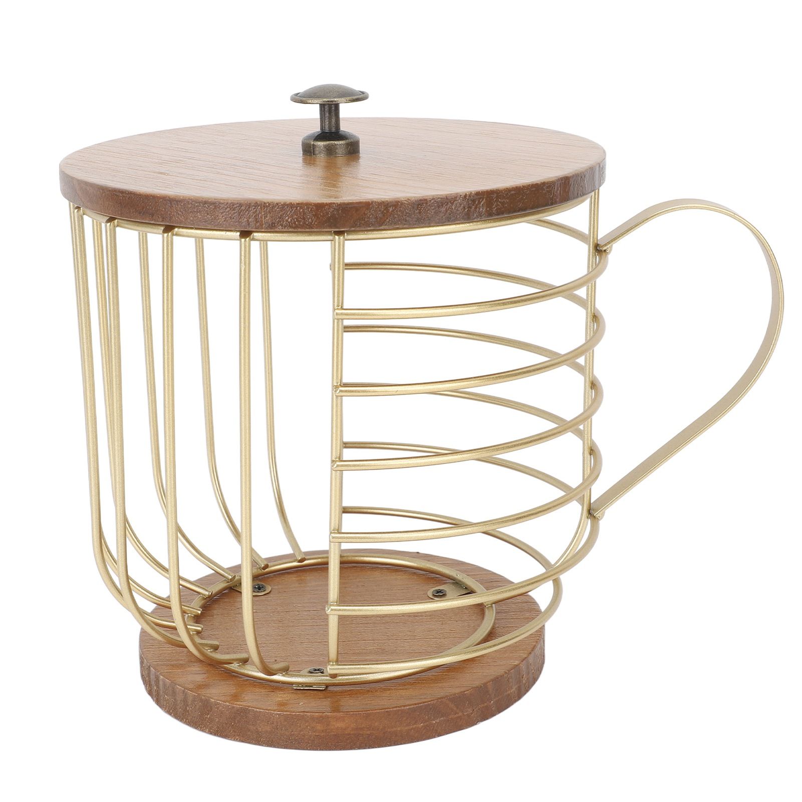 Coffee Pod Holder Iron Large Capacity Space Saving Wooden Base Coffee Pods Storage Organizer for Home Coffee Bar Gold with Lid - Image 2