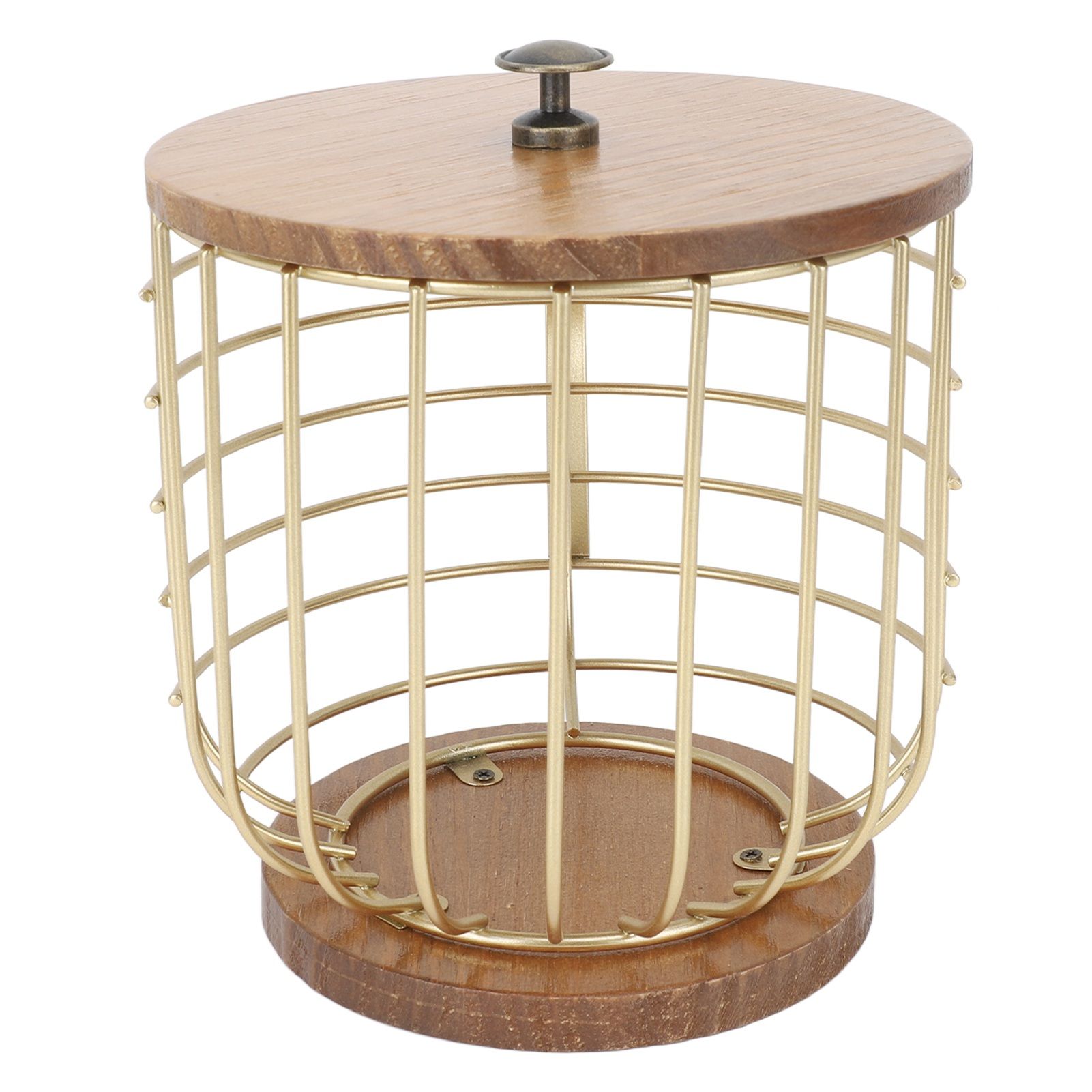 Coffee Pod Holder Iron Large Capacity Space Saving Wooden Base Coffee Pods Storage Organizer for Home Coffee Bar Gold with Lid - Image 3
