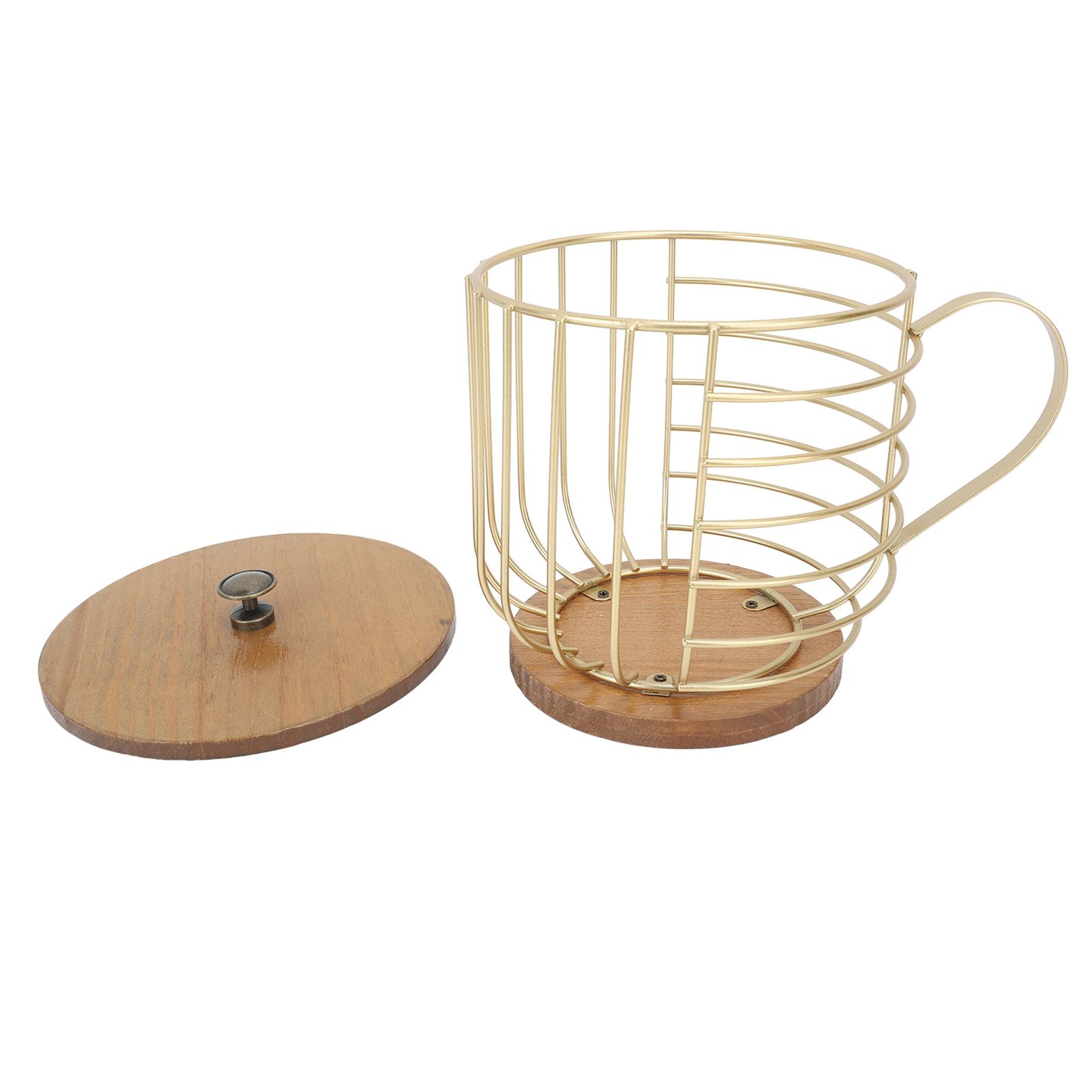Coffee Pod Holder Iron Large Capacity Space Saving Wooden Base Coffee Pods Storage Organizer for Home Coffee Bar Gold with Lid - Image 4