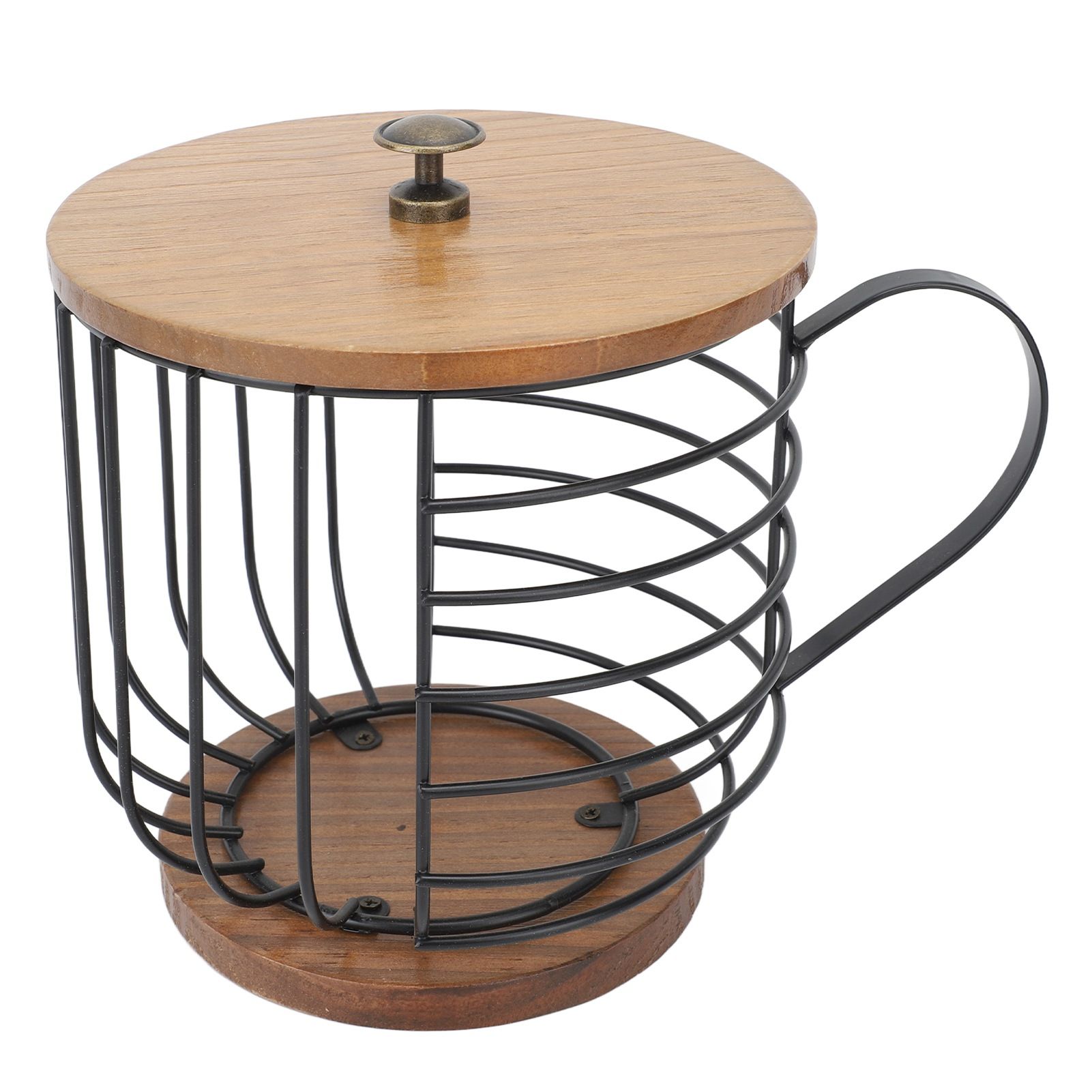 Coffee Pod Holder Iron Large Capacity Space Saving Wooden Base Coffee Pods Storage Organizer for Home Coffee Bar Black with Lid - Image 1